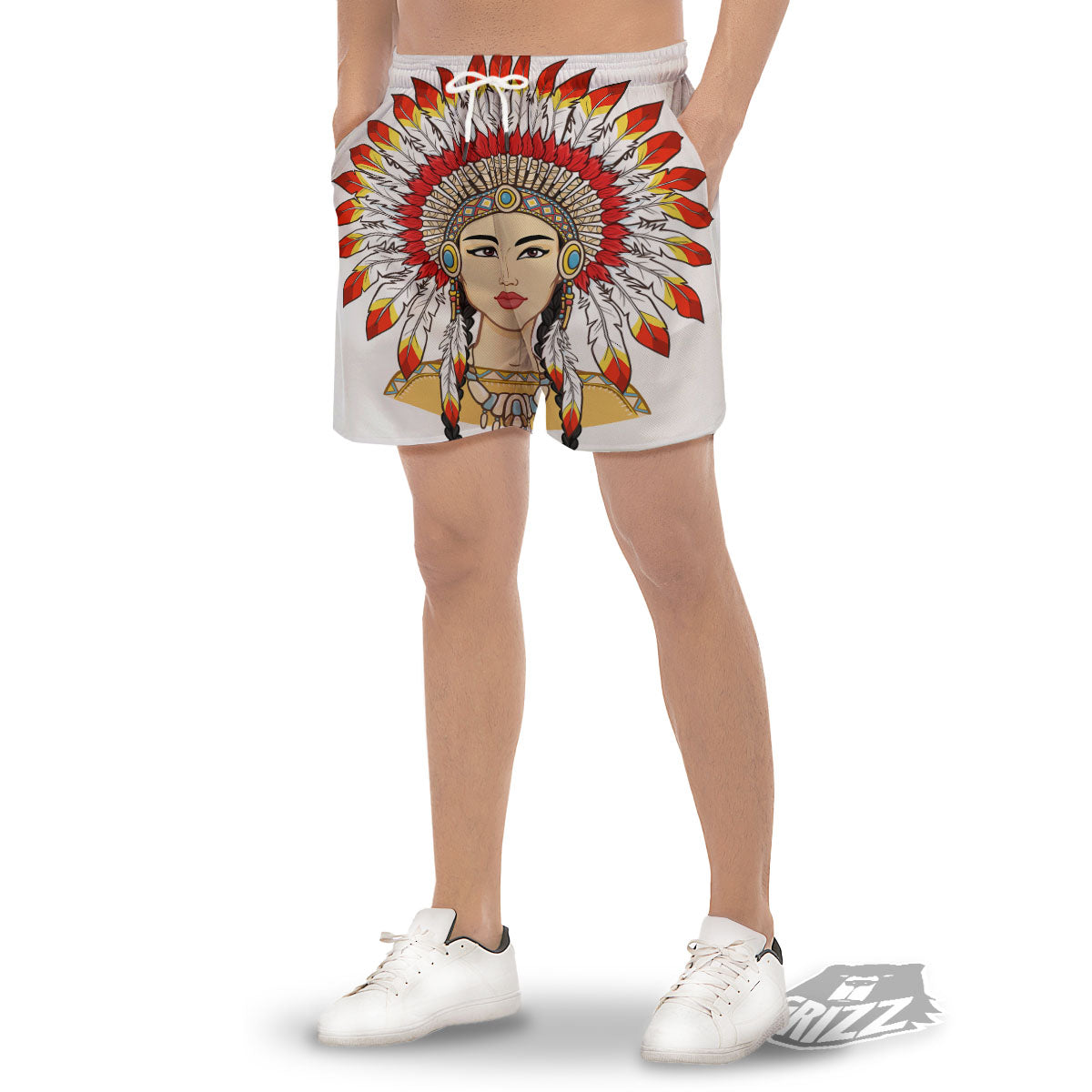Indian Girl Native American Print Men's Gym Shorts-grizzshop