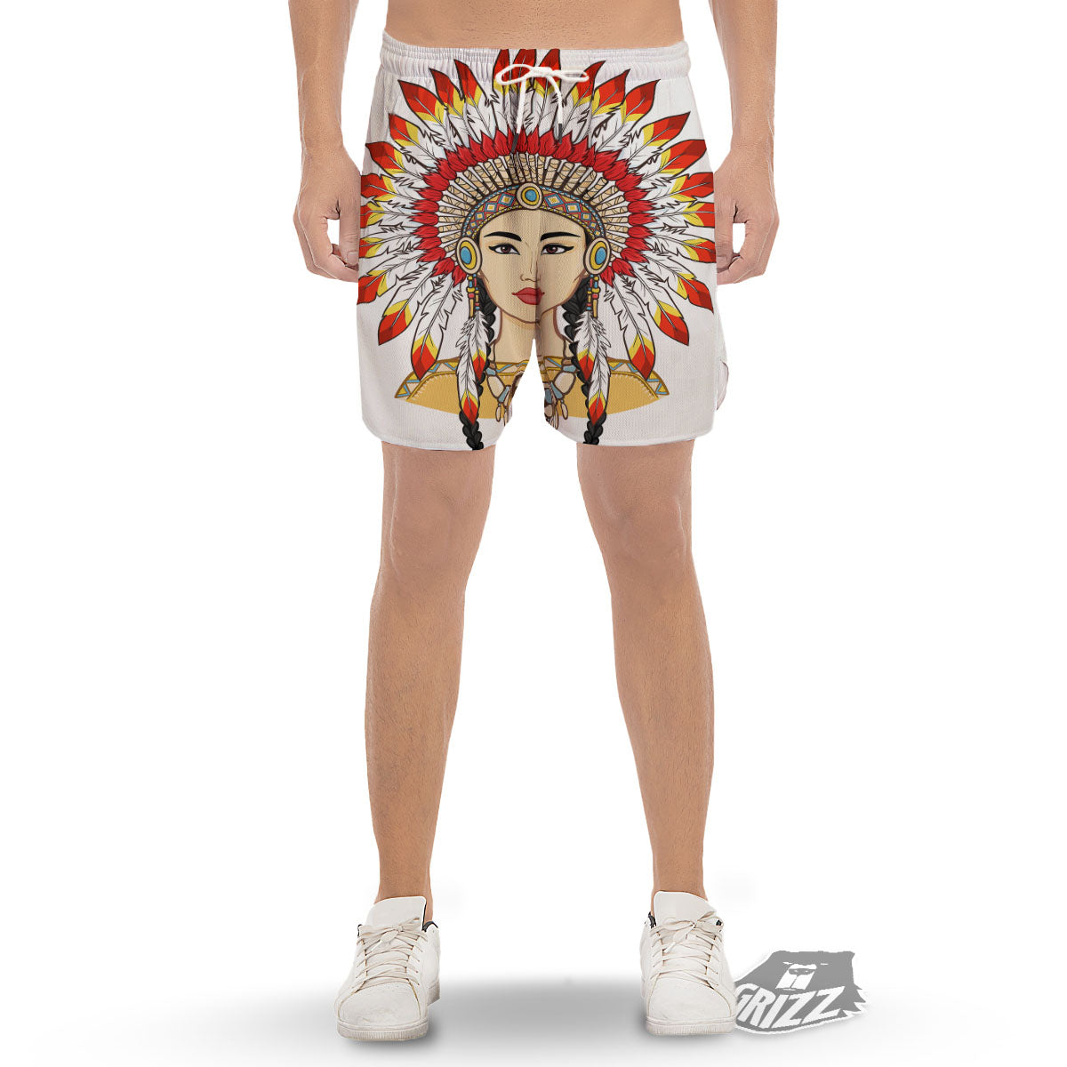 Indian Girl Native American Print Men's Gym Shorts-grizzshop