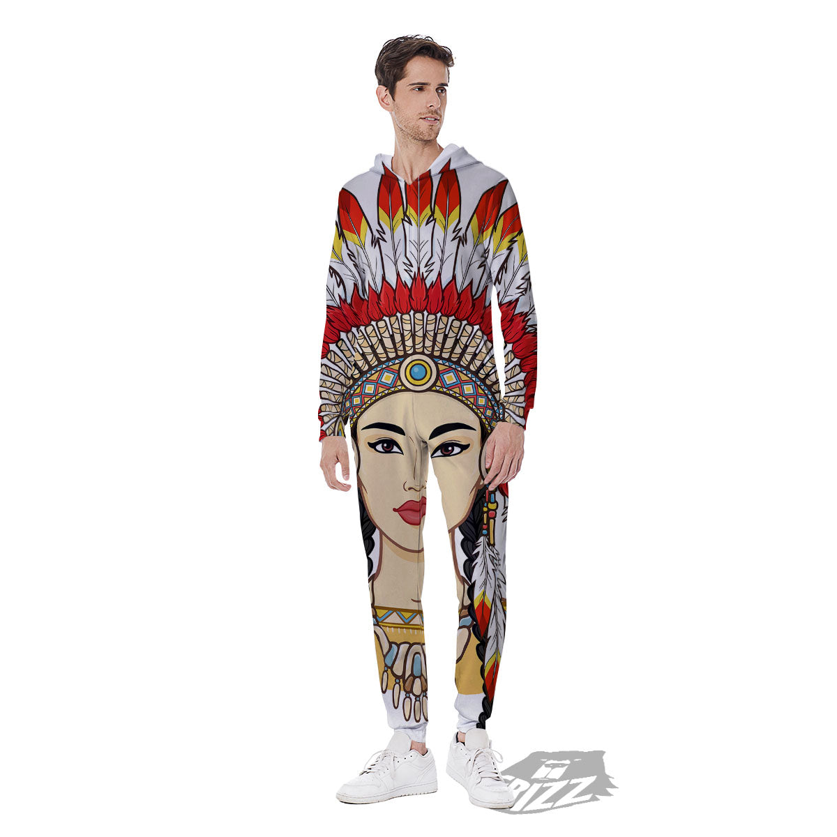 Indian Girl Native American Print Men's Jumpsuit-grizzshop