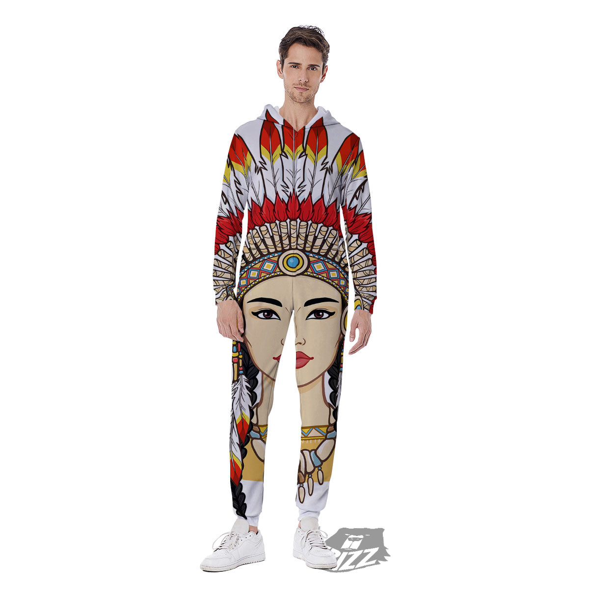 Indian Girl Native American Print Men's Jumpsuit-grizzshop