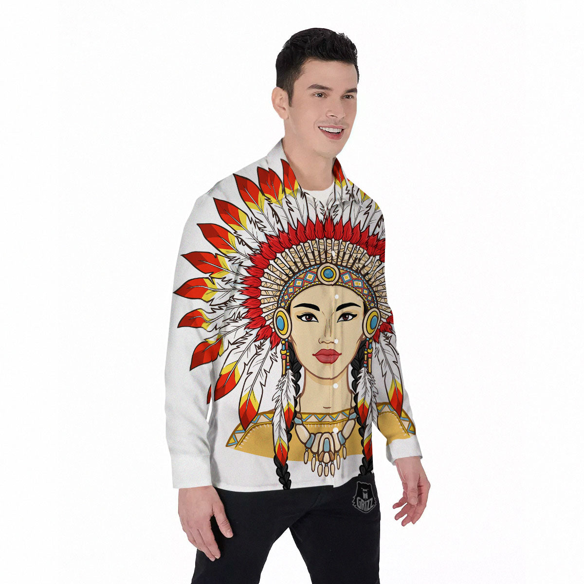 Indian Girl Native American Print Men's Long Sleeve Shirts-grizzshop