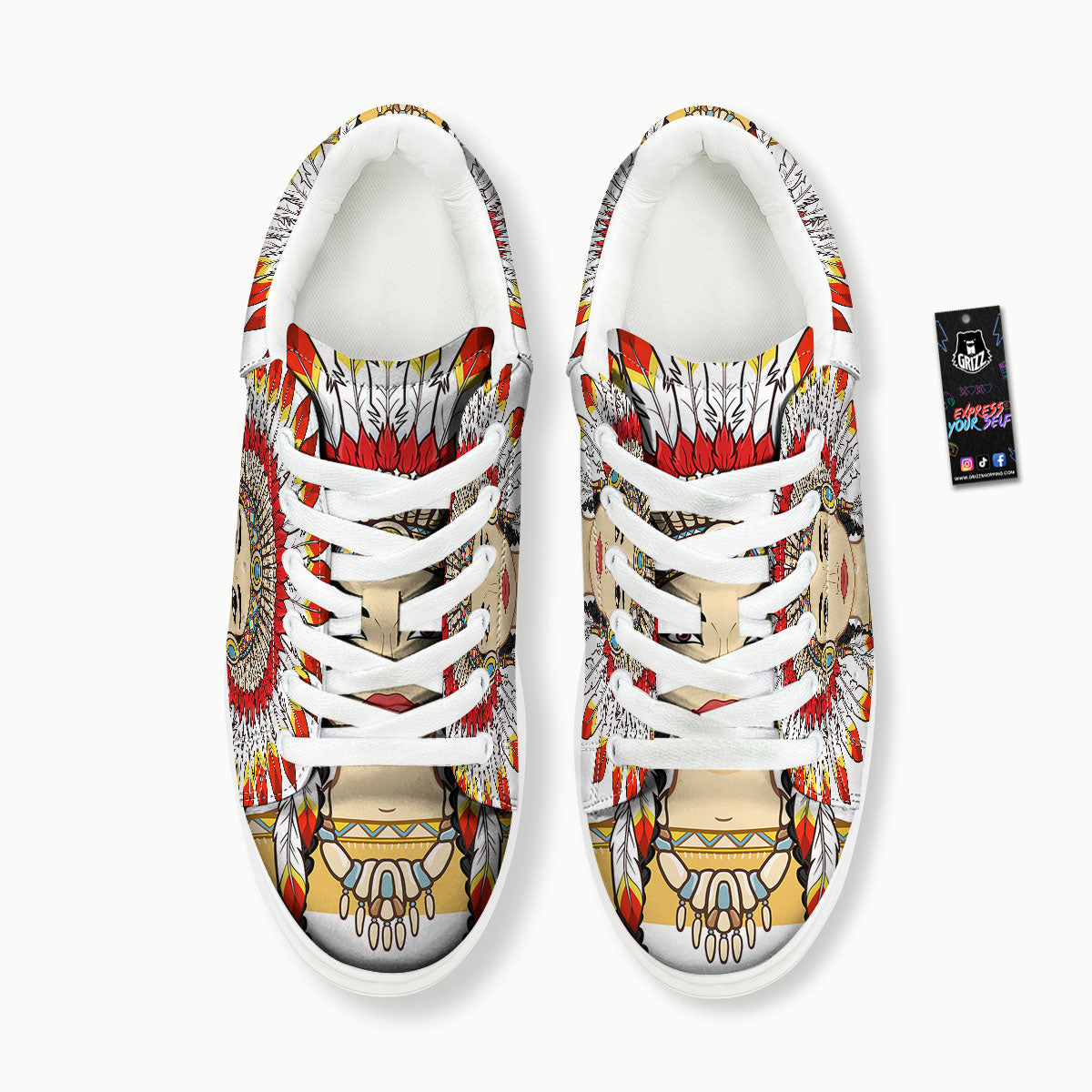 Indian Girl Native American Print Platform Shoes-grizzshop