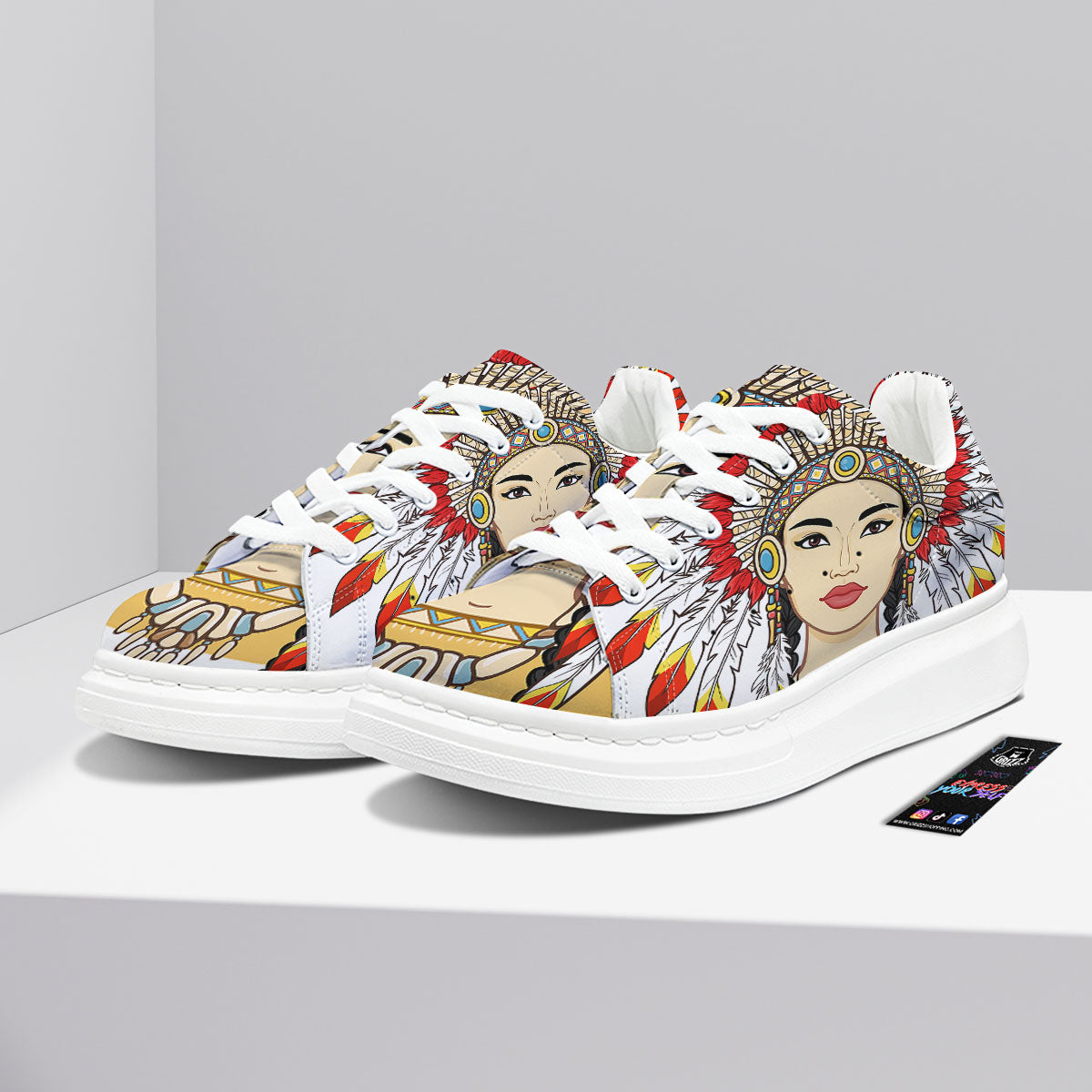 Indian Girl Native American Print Platform Shoes-grizzshop