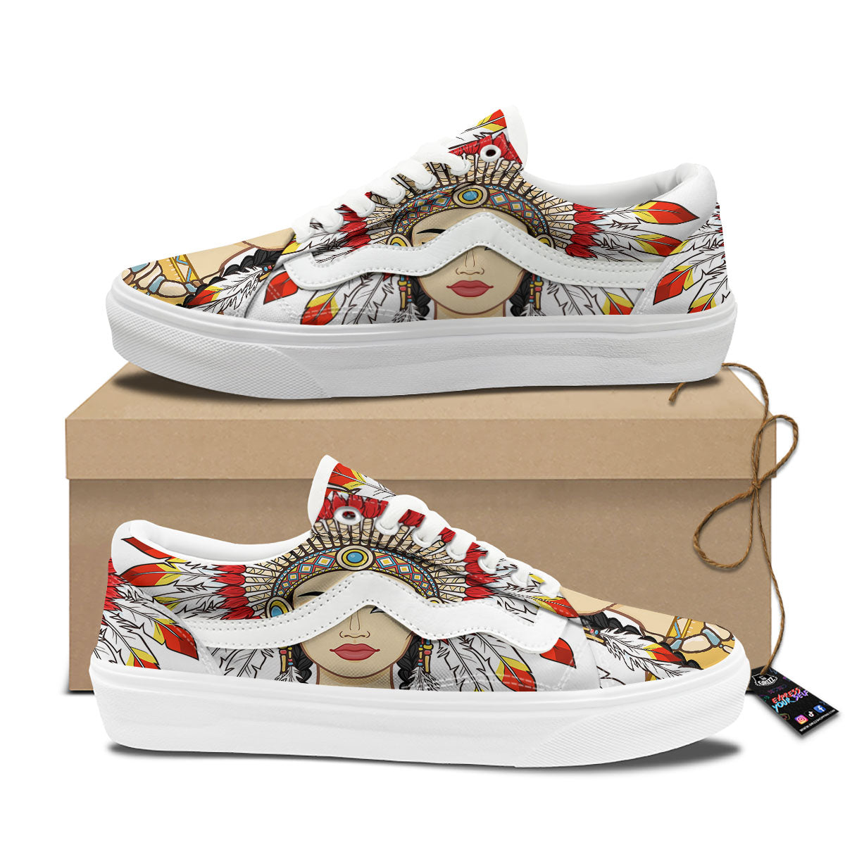 Indian Girl Native American Print Skate Shoes-grizzshop