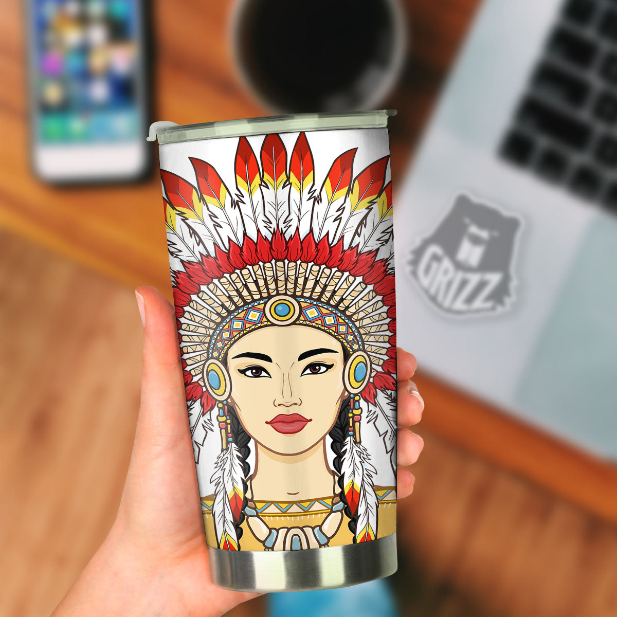 Indian Girl Native American Print Tumbler-grizzshop