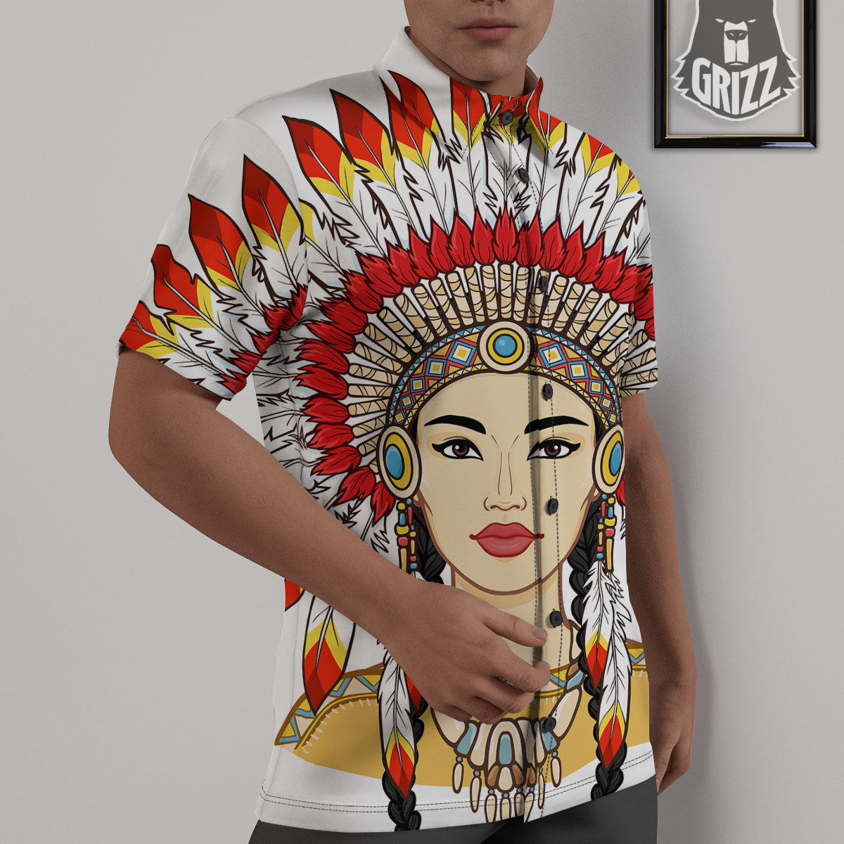 Indian Girl Native American Print Untucked Shirts-grizzshop