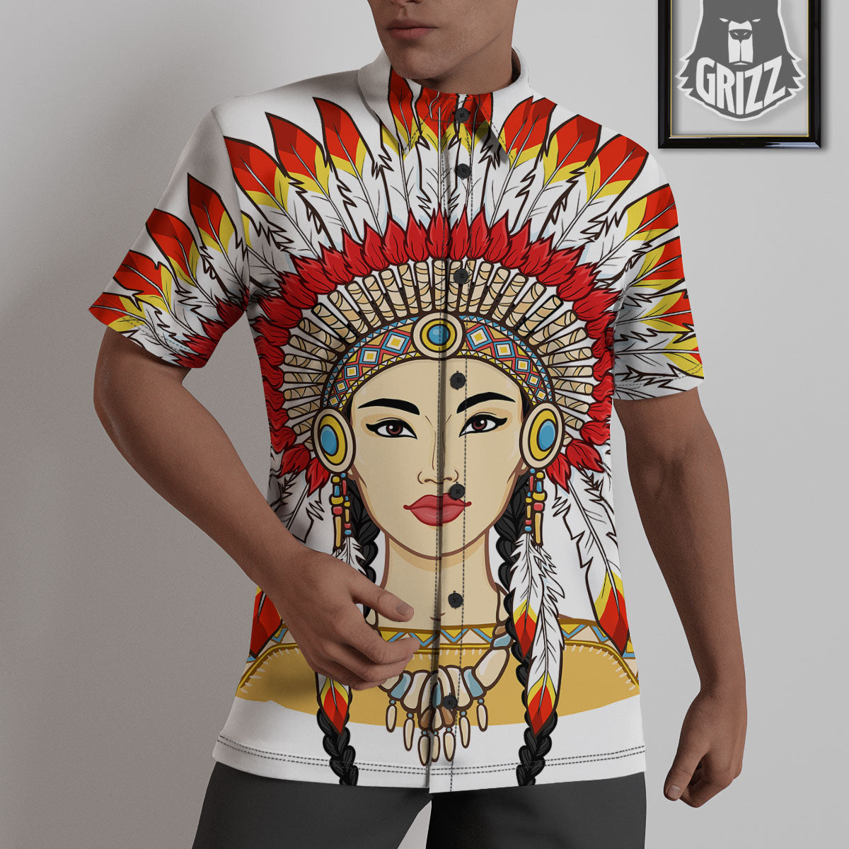 Indian Girl Native American Print Untucked Shirts-grizzshop