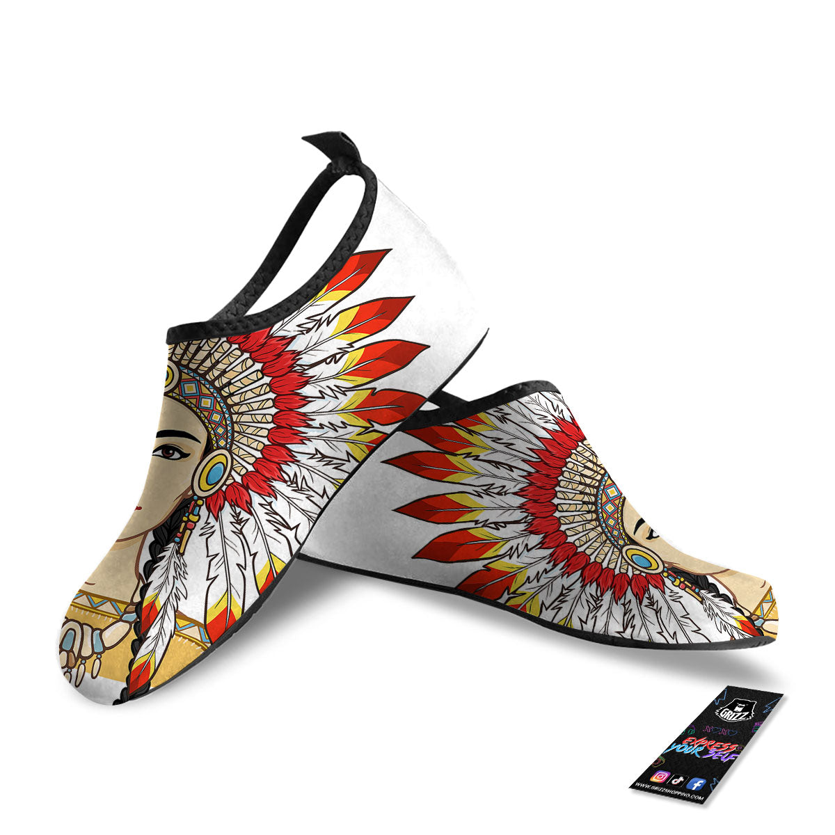 Indian Girl Native American Print Water Shoes-grizzshop