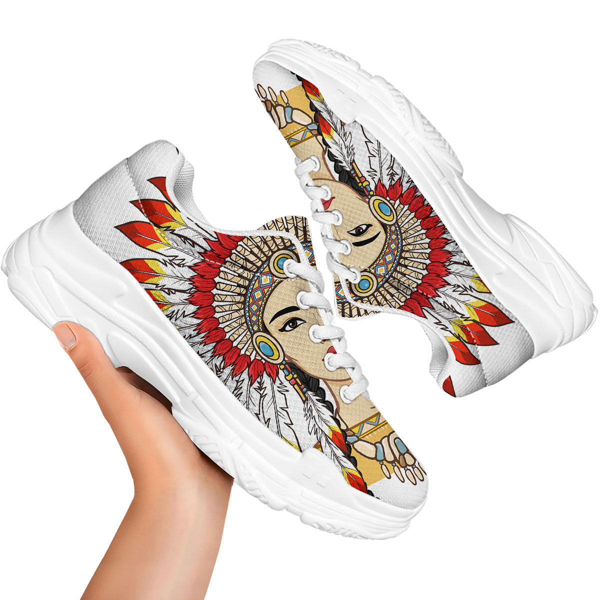 Indian Girl Native American Print White Chunky Shoes-grizzshop