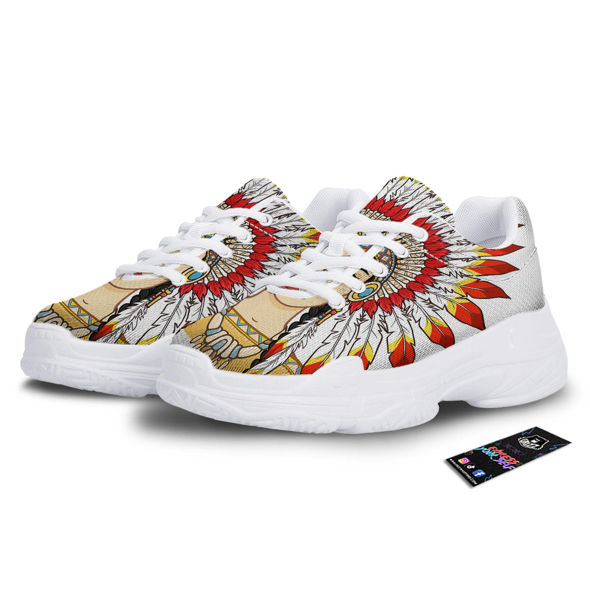 Indian Girl Native American Print White Chunky Shoes-grizzshop