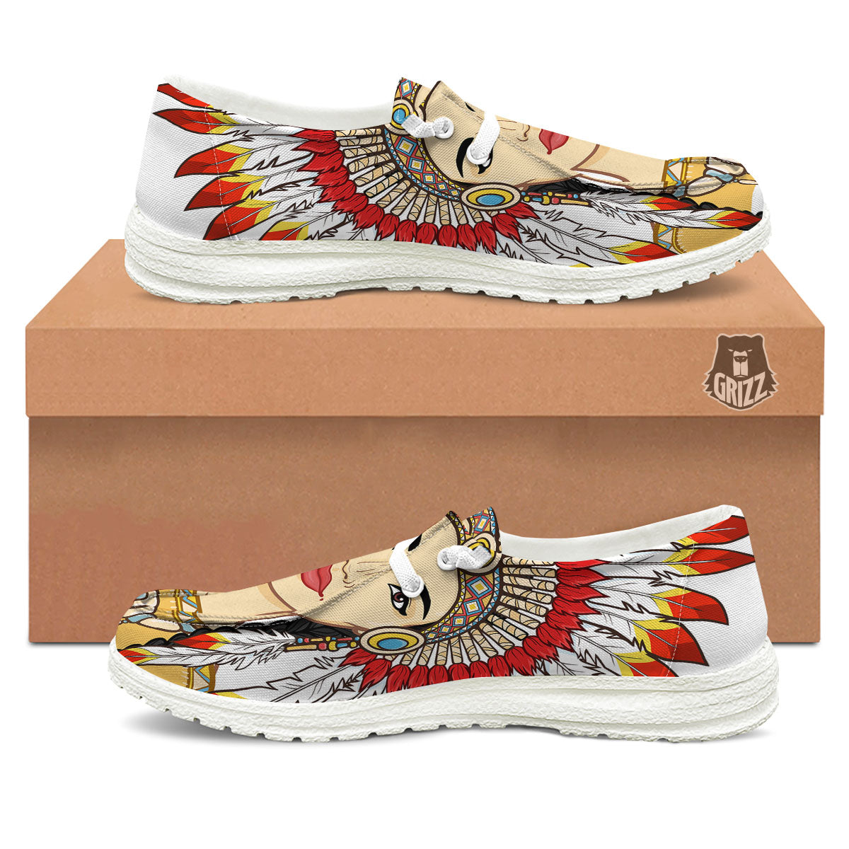 Indian Girl Native American Print White Loafers-grizzshop