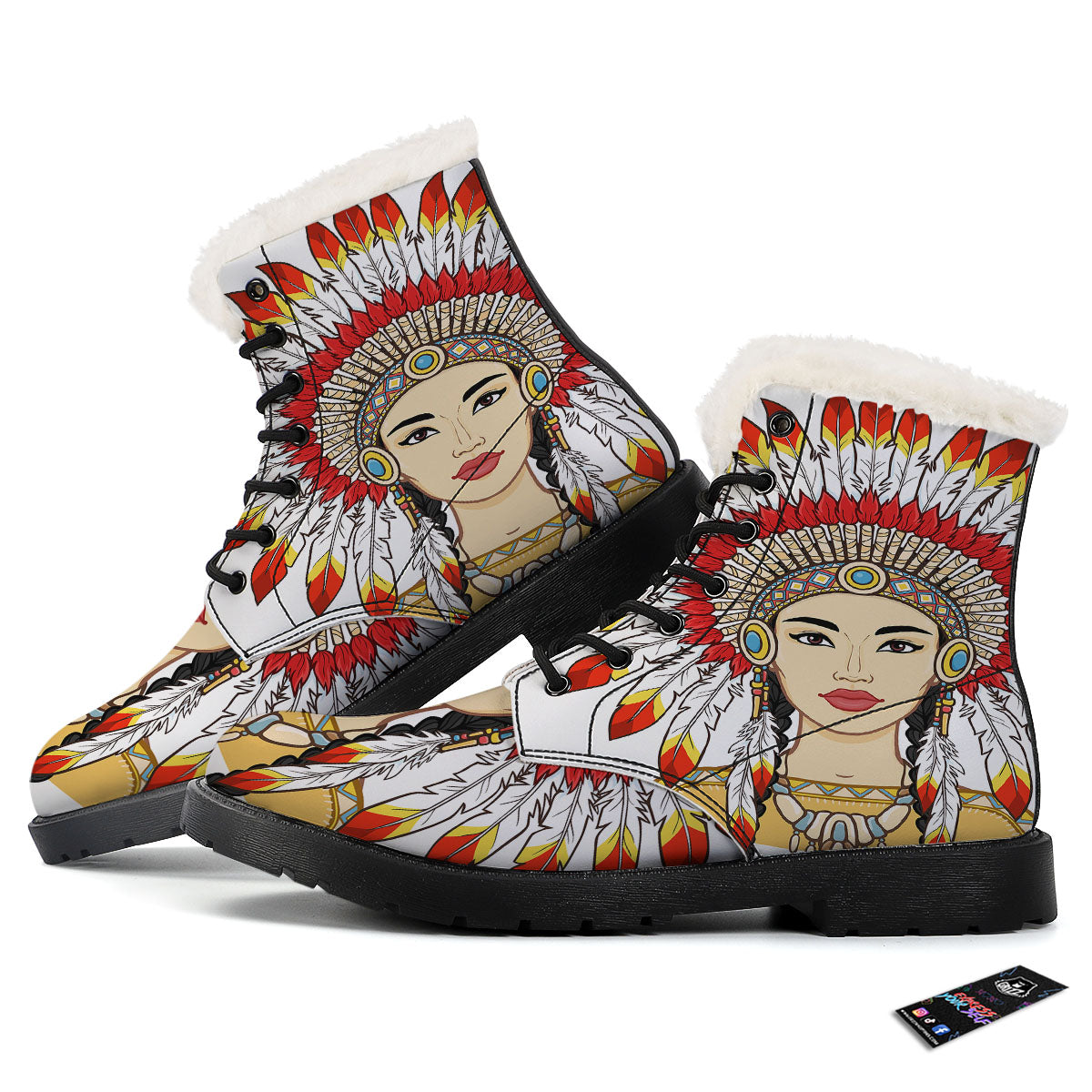 Indian Girl Native American Print Winter Boots-grizzshop