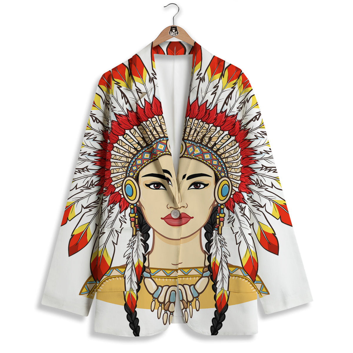 Indian Girl Native American Print Women's Blazer-grizzshop