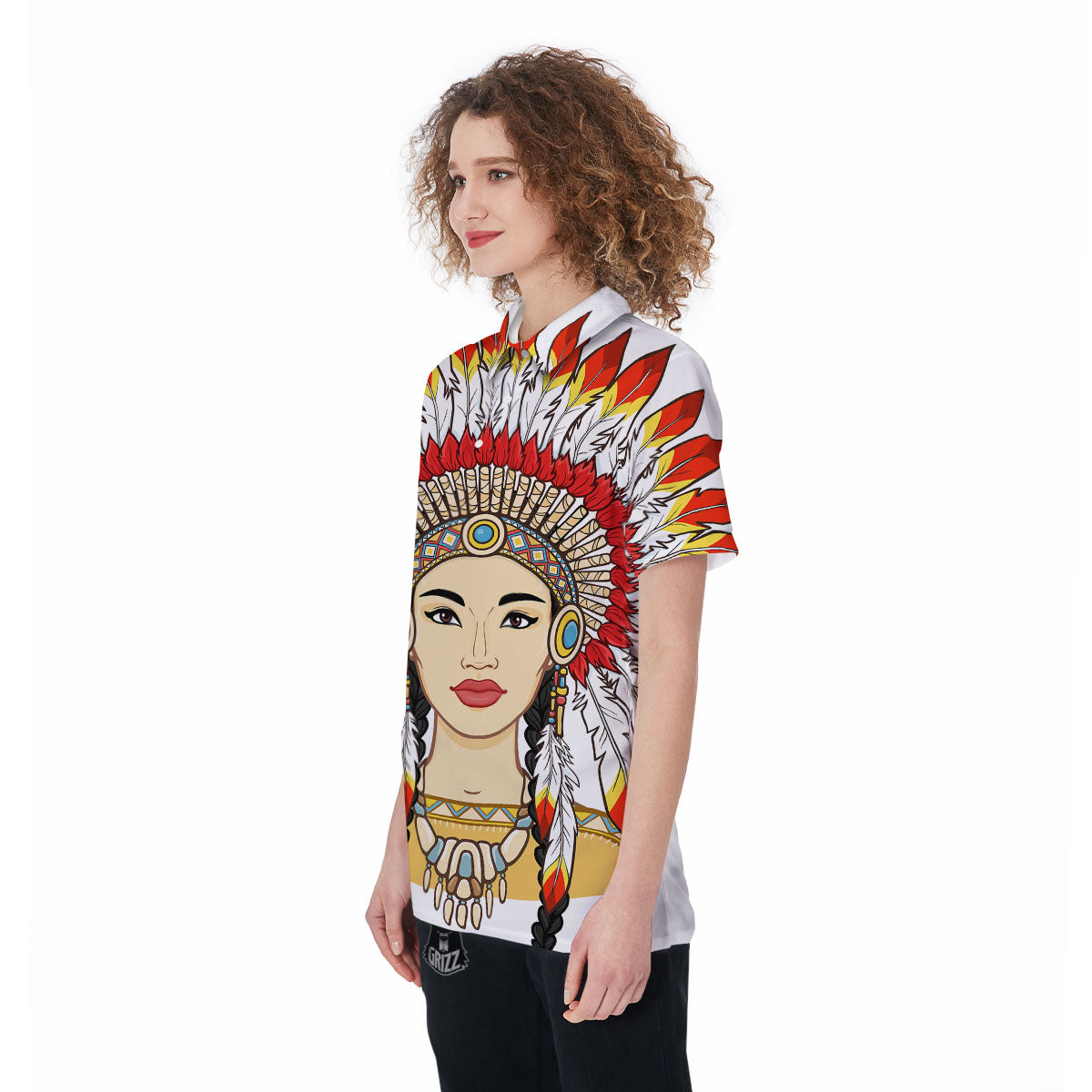 Indian Girl Native American Print Women's Golf Shirts-grizzshop
