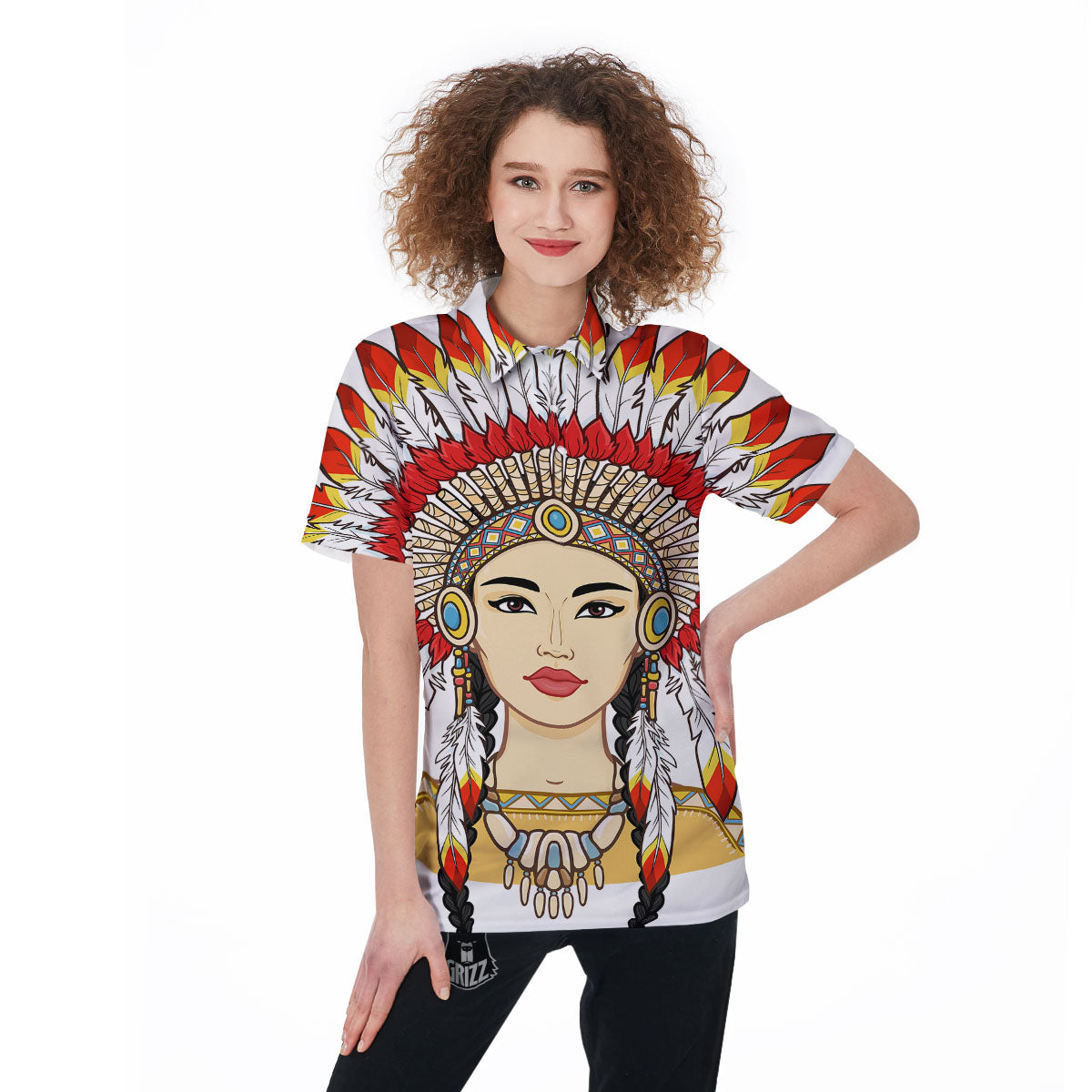 Indian Girl Native American Print Women's Golf Shirts-grizzshop