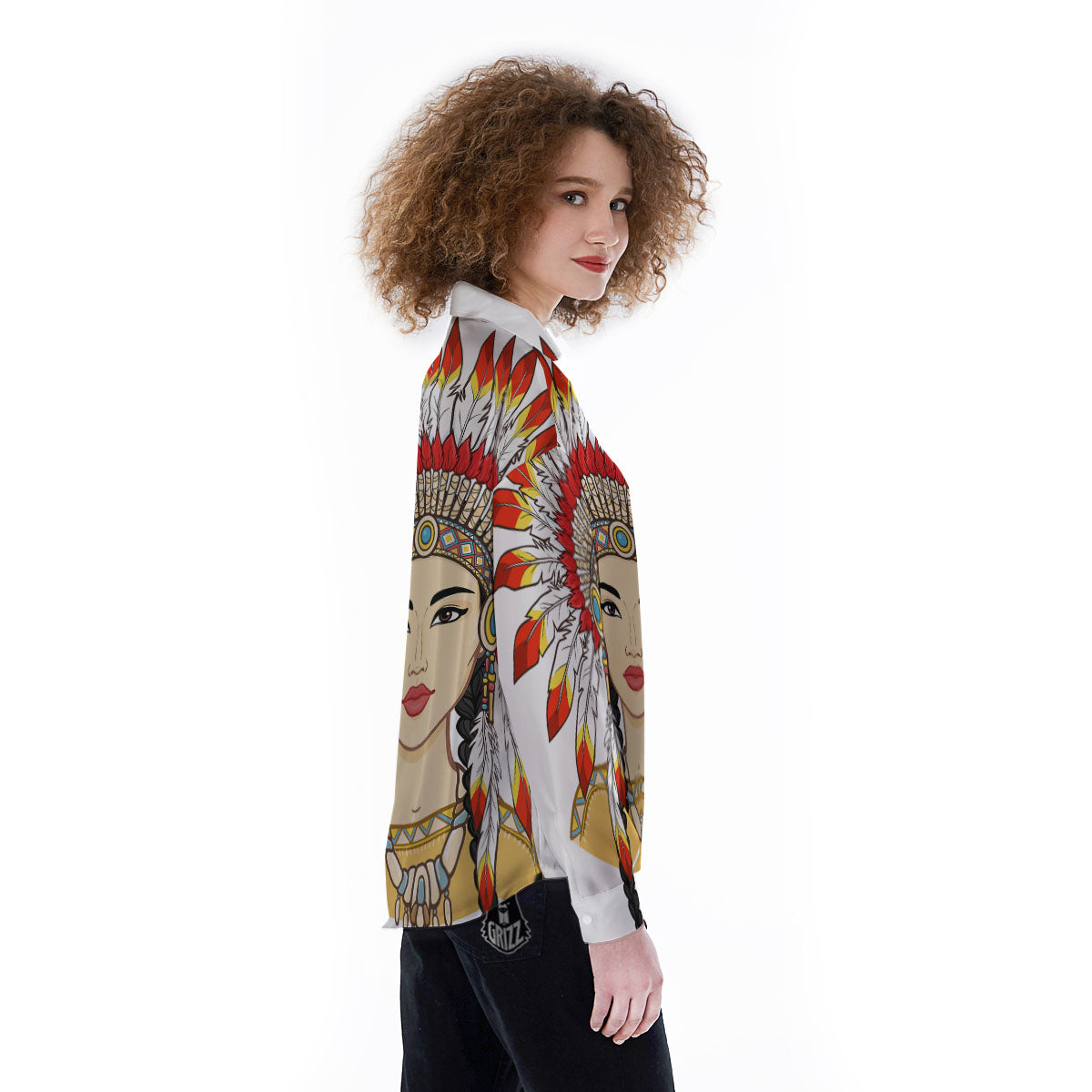 Indian Girl Native American Print Women's Long Sleeve Shirts-grizzshop