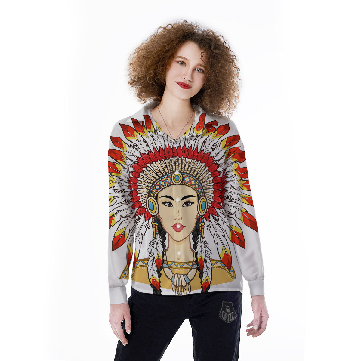 Indian Girl Native American Print Women's Long Sleeve Shirts-grizzshop