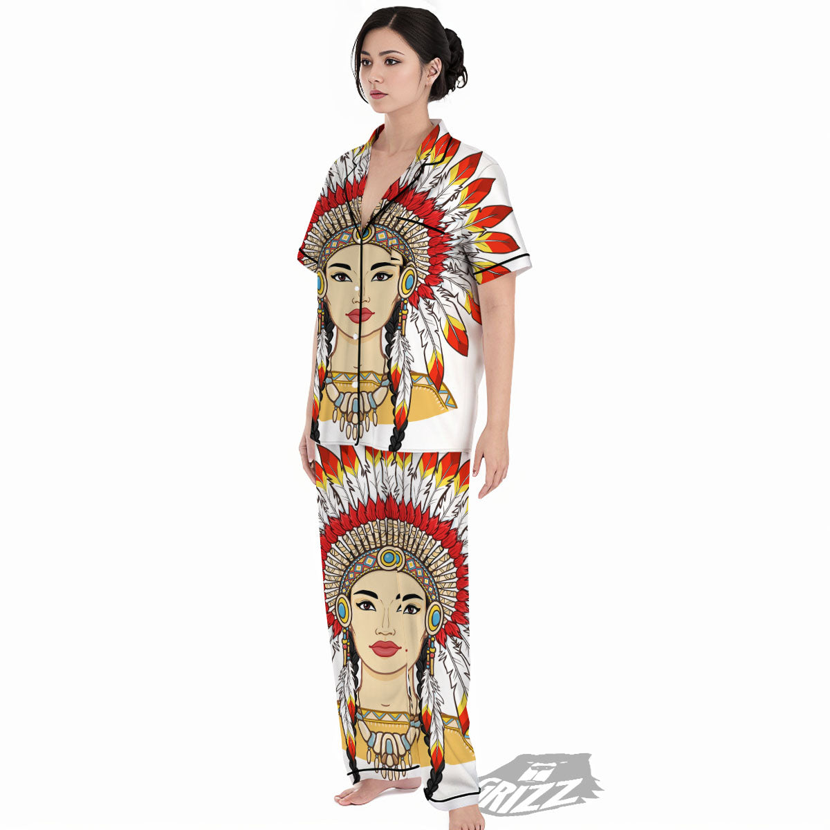 Indian Girl Native American Print Women's Pajamas Set-grizzshop