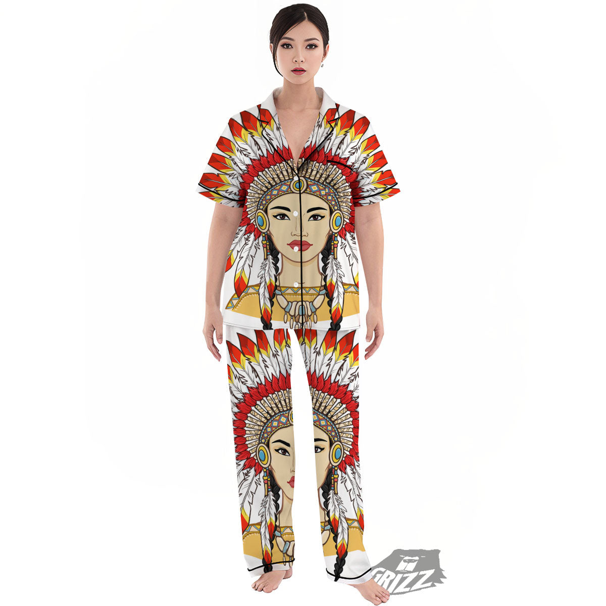 Indian Girl Native American Print Women's Pajamas Set-grizzshop