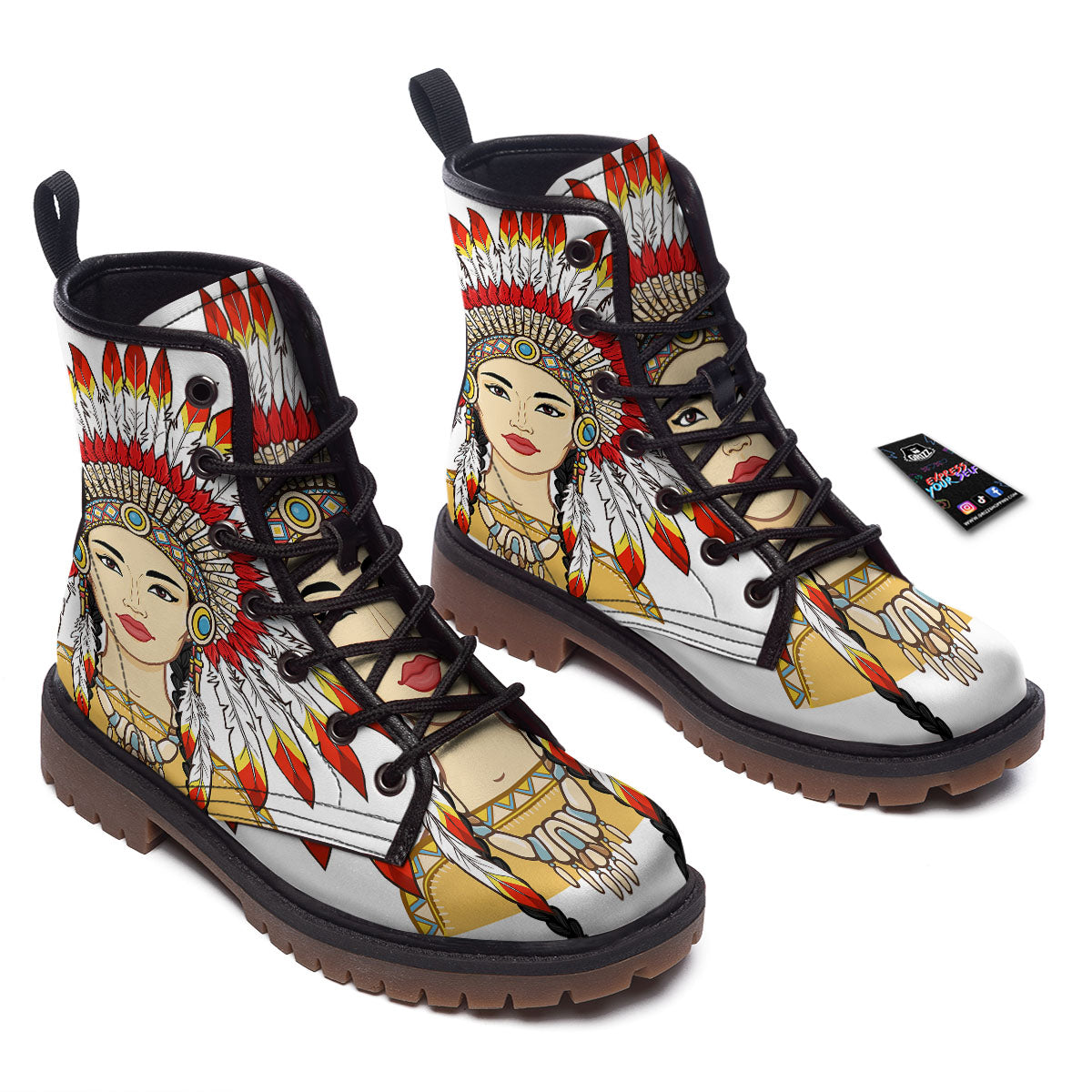 Indian Girl Native American Print Work Boots-grizzshop