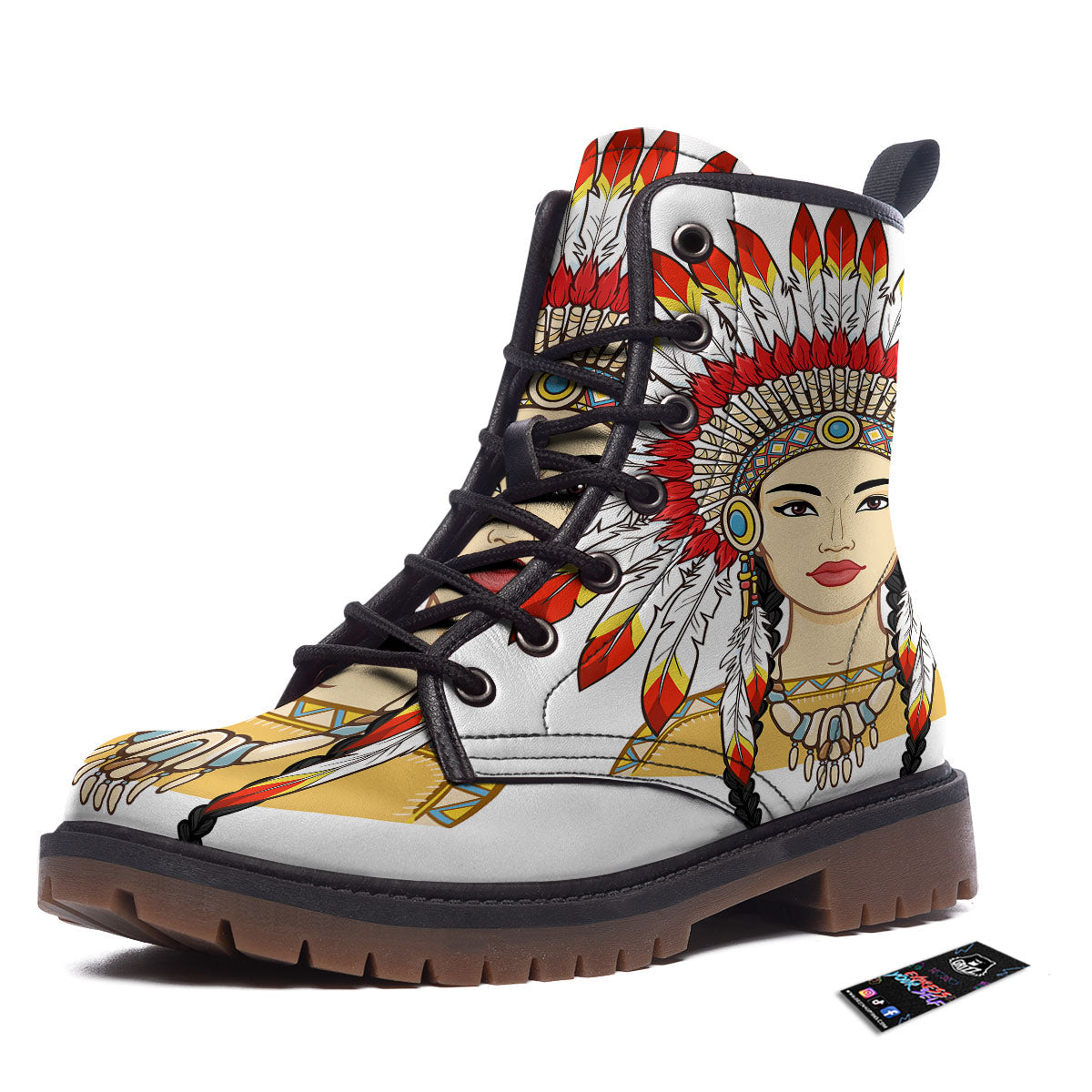 Indian Girl Native American Print Work Boots-grizzshop