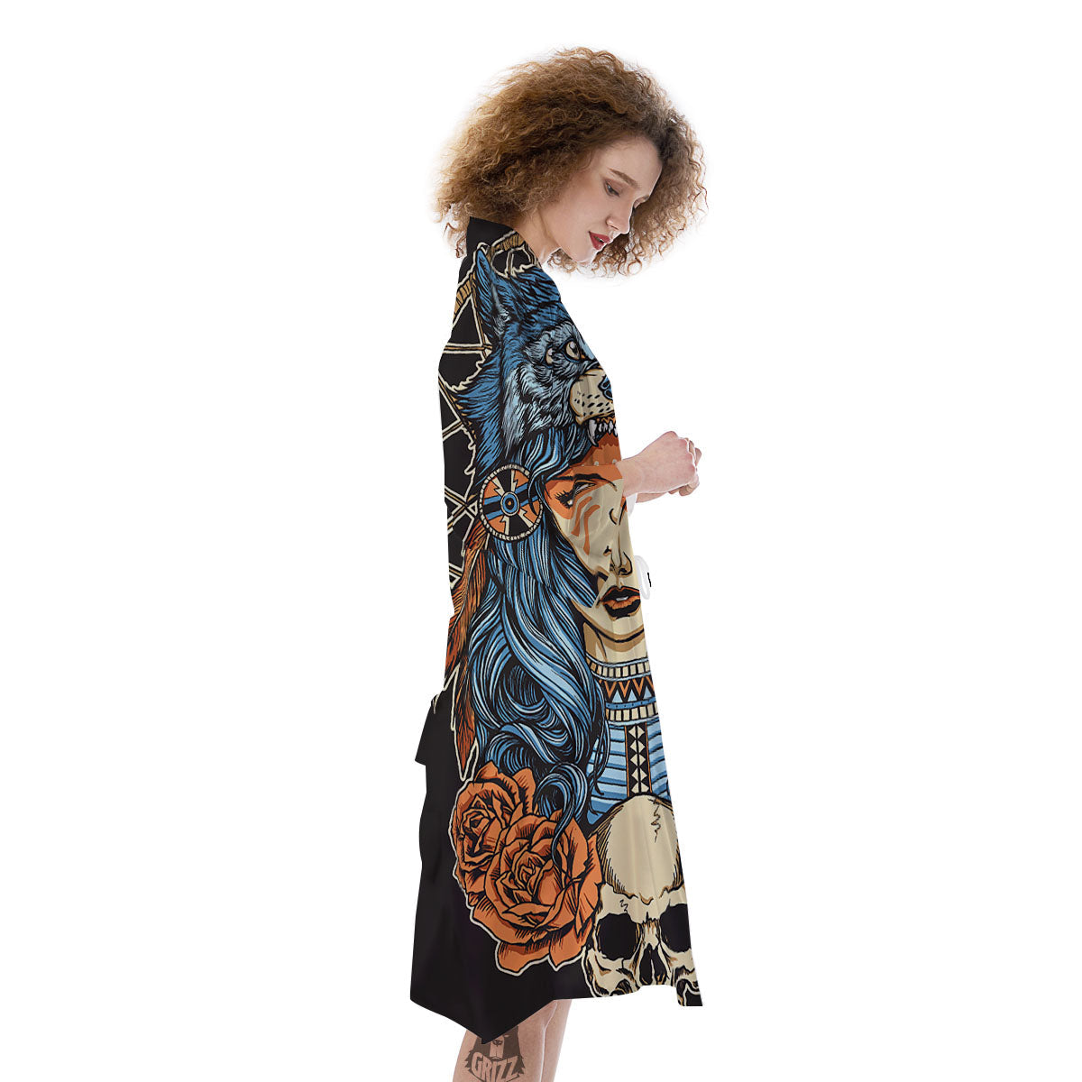 Indian Girl Native Portrait Print Kimono-grizzshop