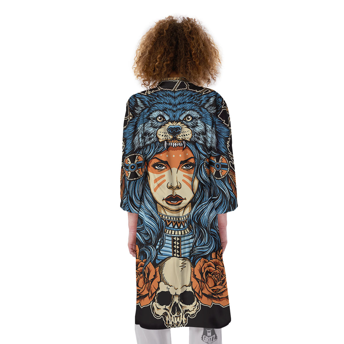 Indian Girl Native Portrait Print Kimono-grizzshop