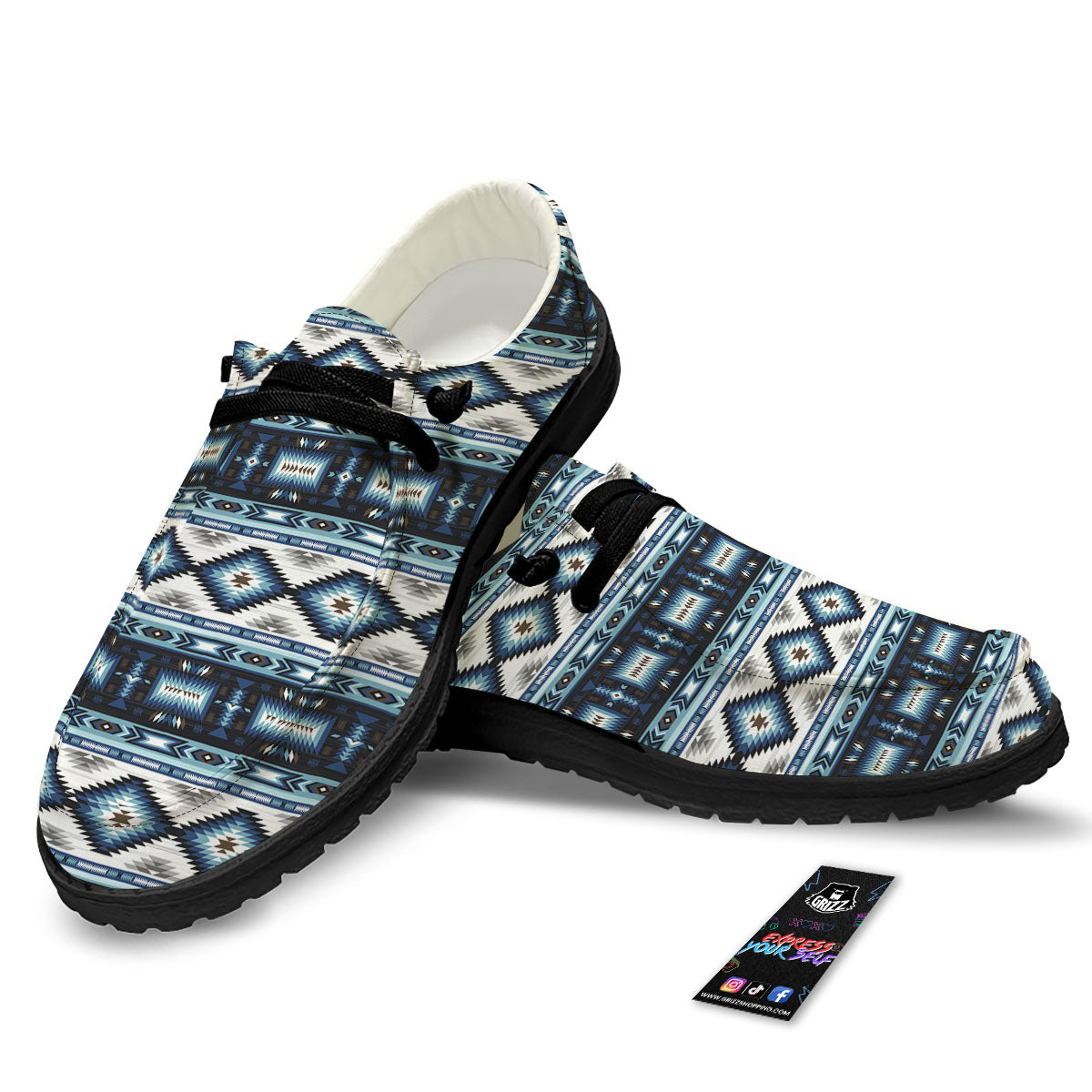Indian Native American Print Pattern Black Loafers-grizzshop