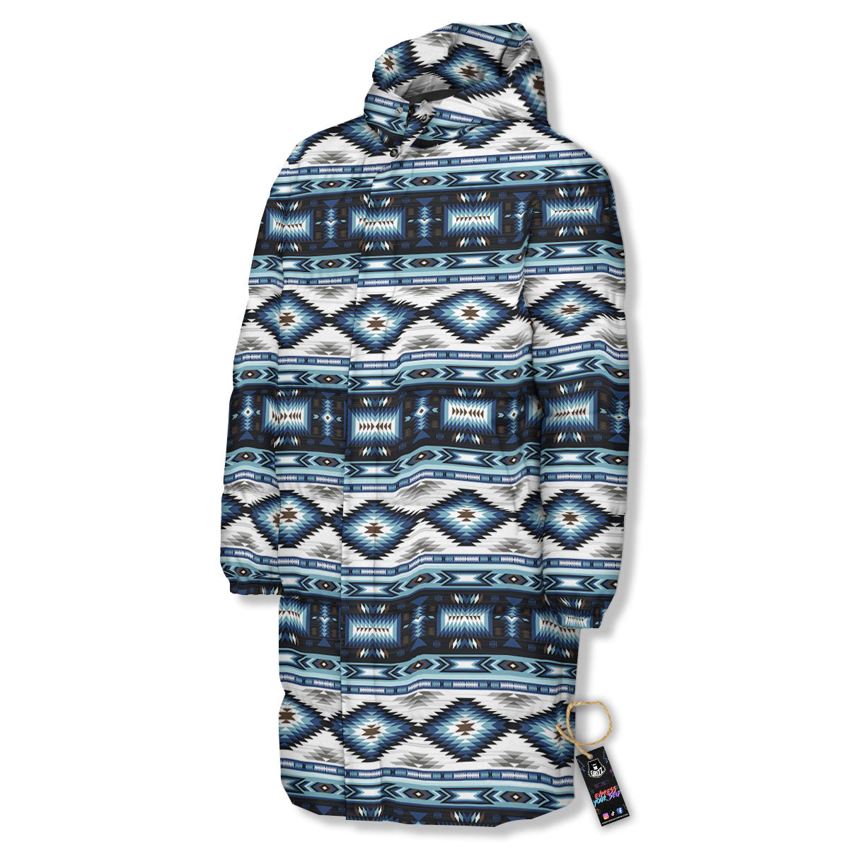Indian Native American Print Pattern Long Down Jacket-grizzshop