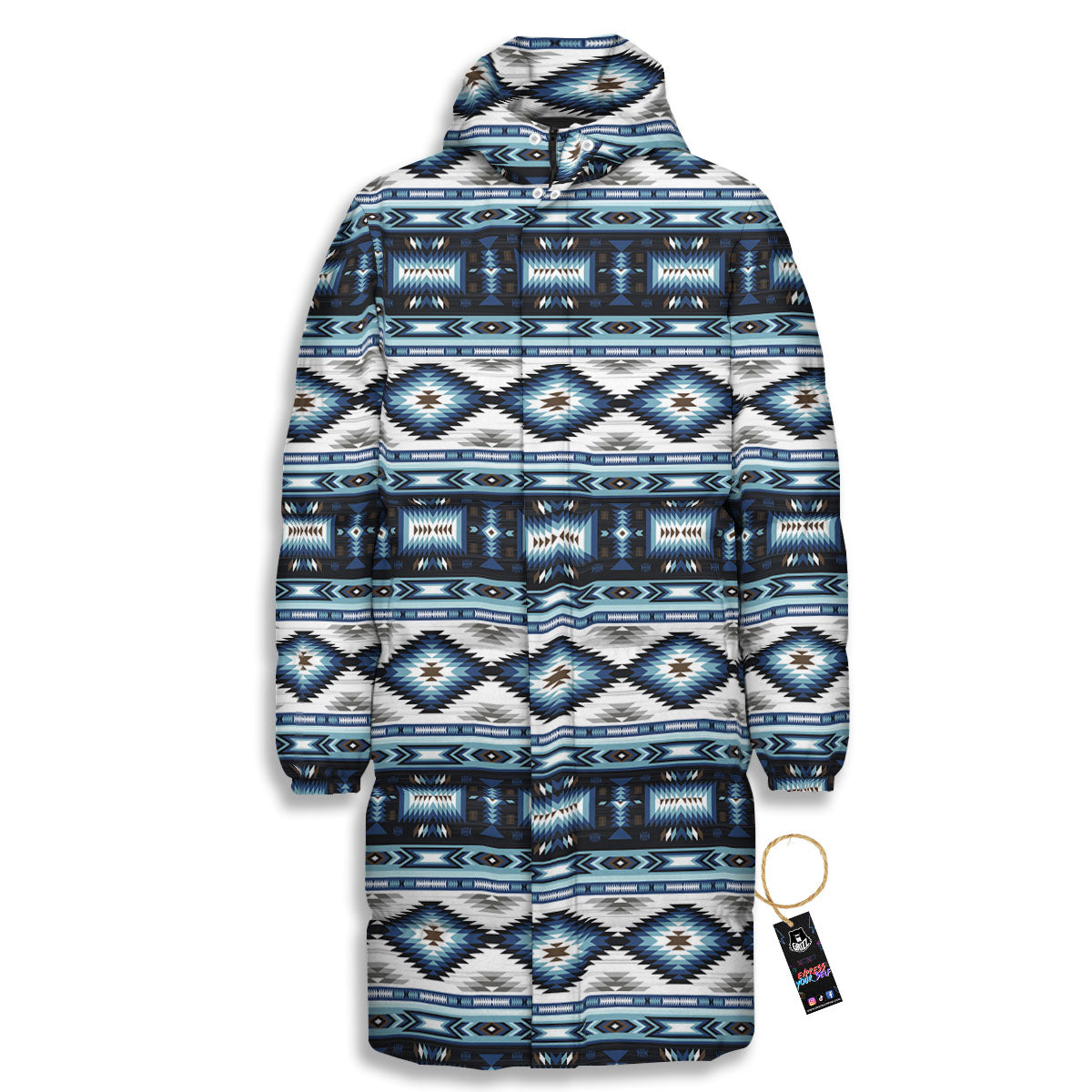 Indian Native American Print Pattern Long Down Jacket-grizzshop