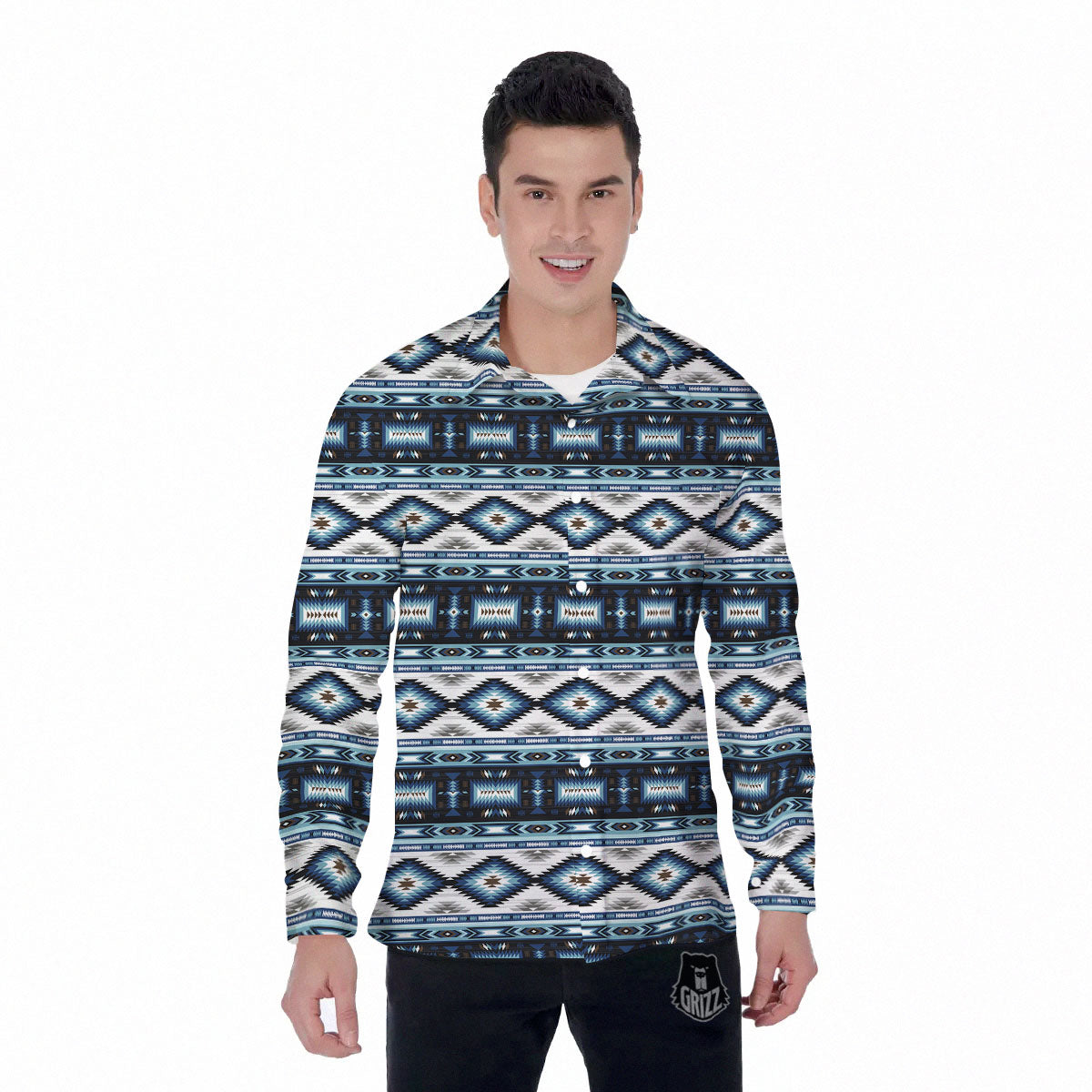 Indian Native American Print Pattern Men's Long Sleeve Shirts-grizzshop
