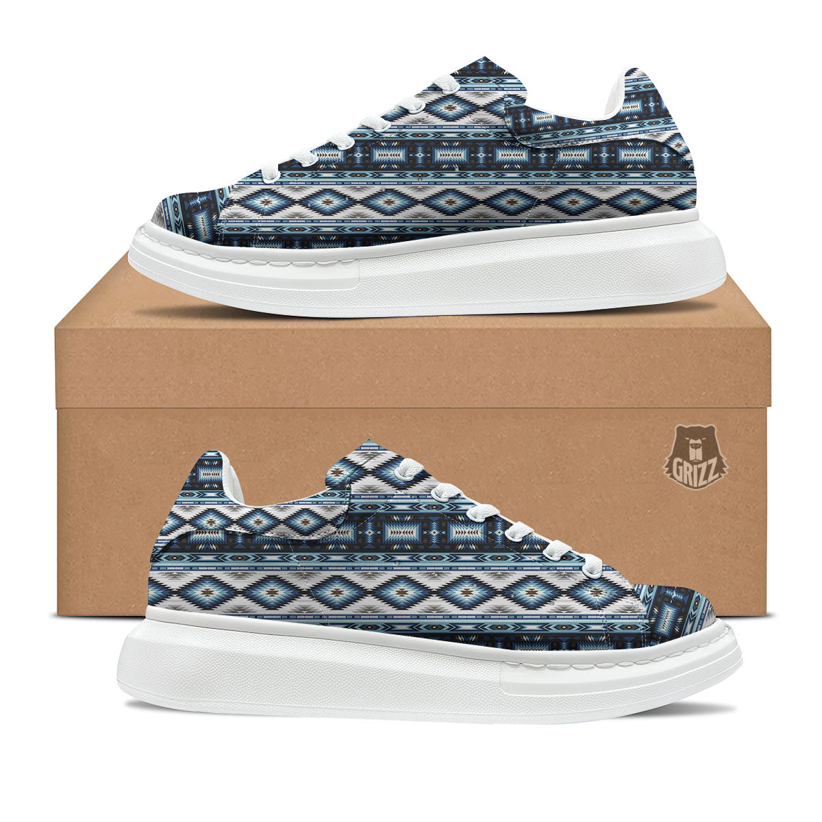 Indian Native American Print Pattern Platform Shoes-grizzshop