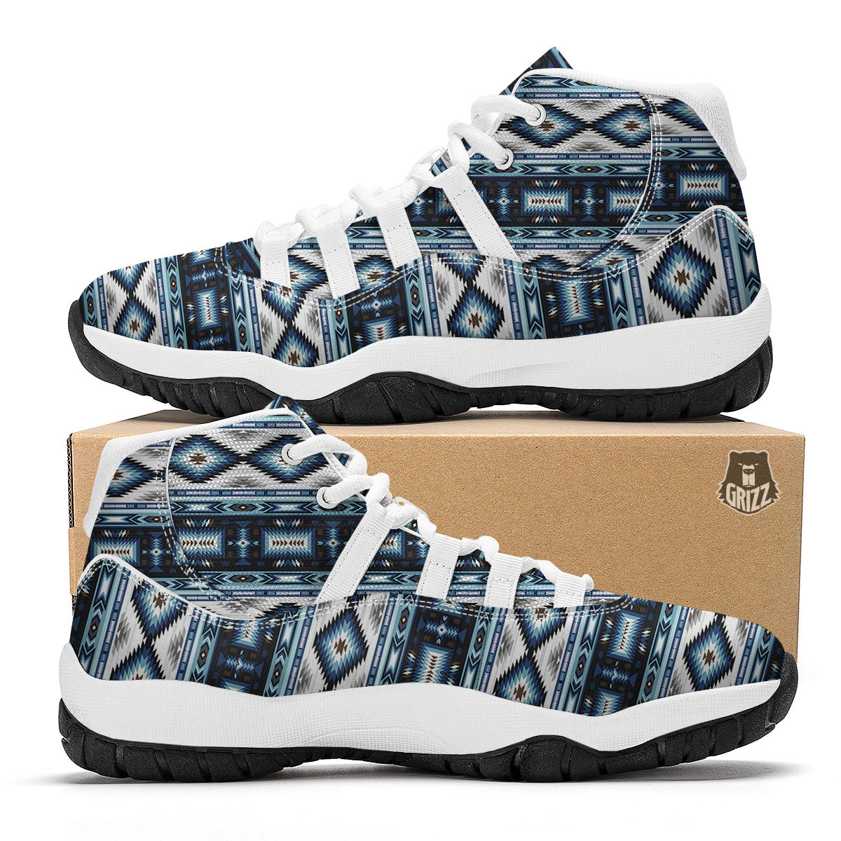 Indian Native American Print Pattern White Bball Shoes-grizzshop