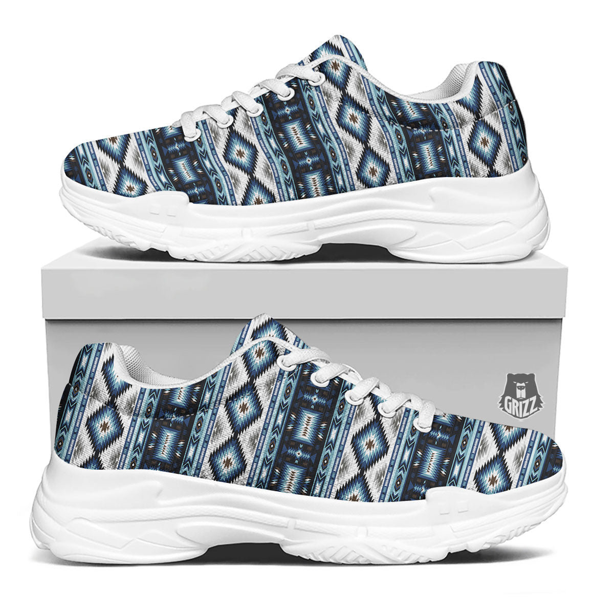 Indian Native American Print Pattern White Chunky Shoes-grizzshop