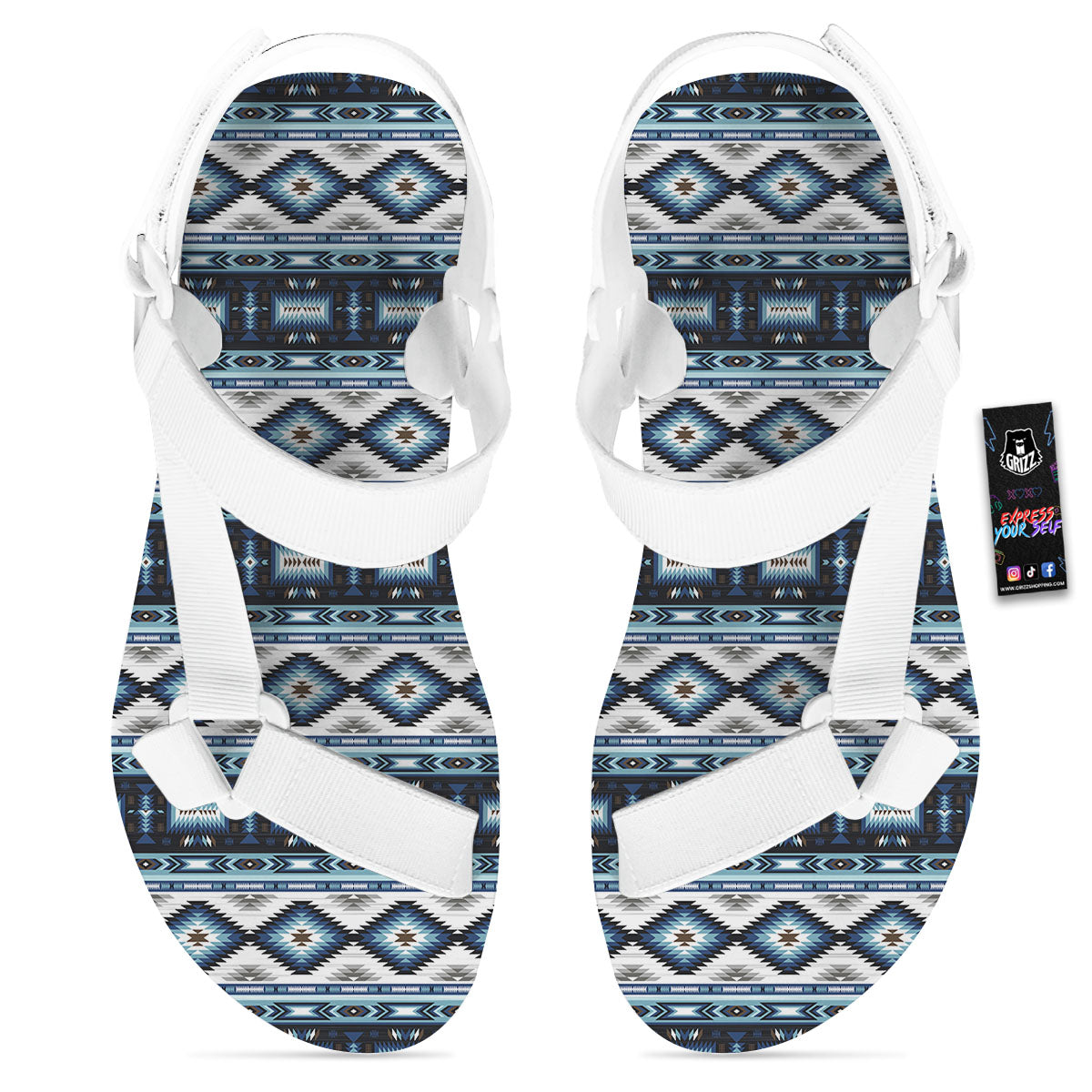 Indian Native American Print Pattern White Open Toe Sandals-grizzshop