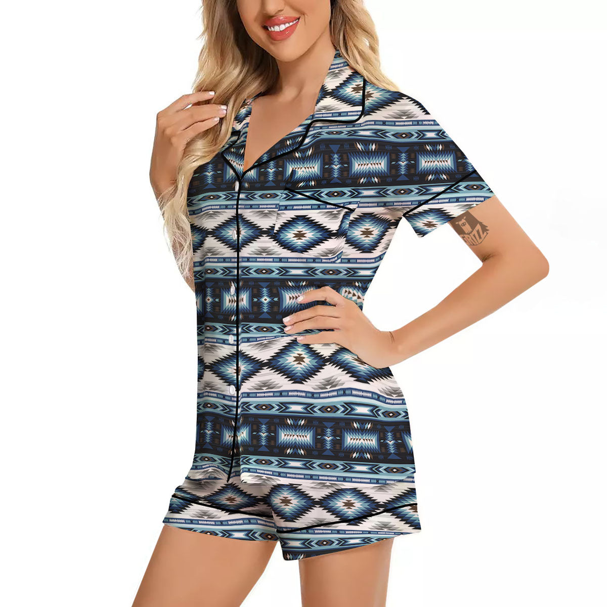 Indian Native American Print Pattern Women Silk Pajamas-grizzshop