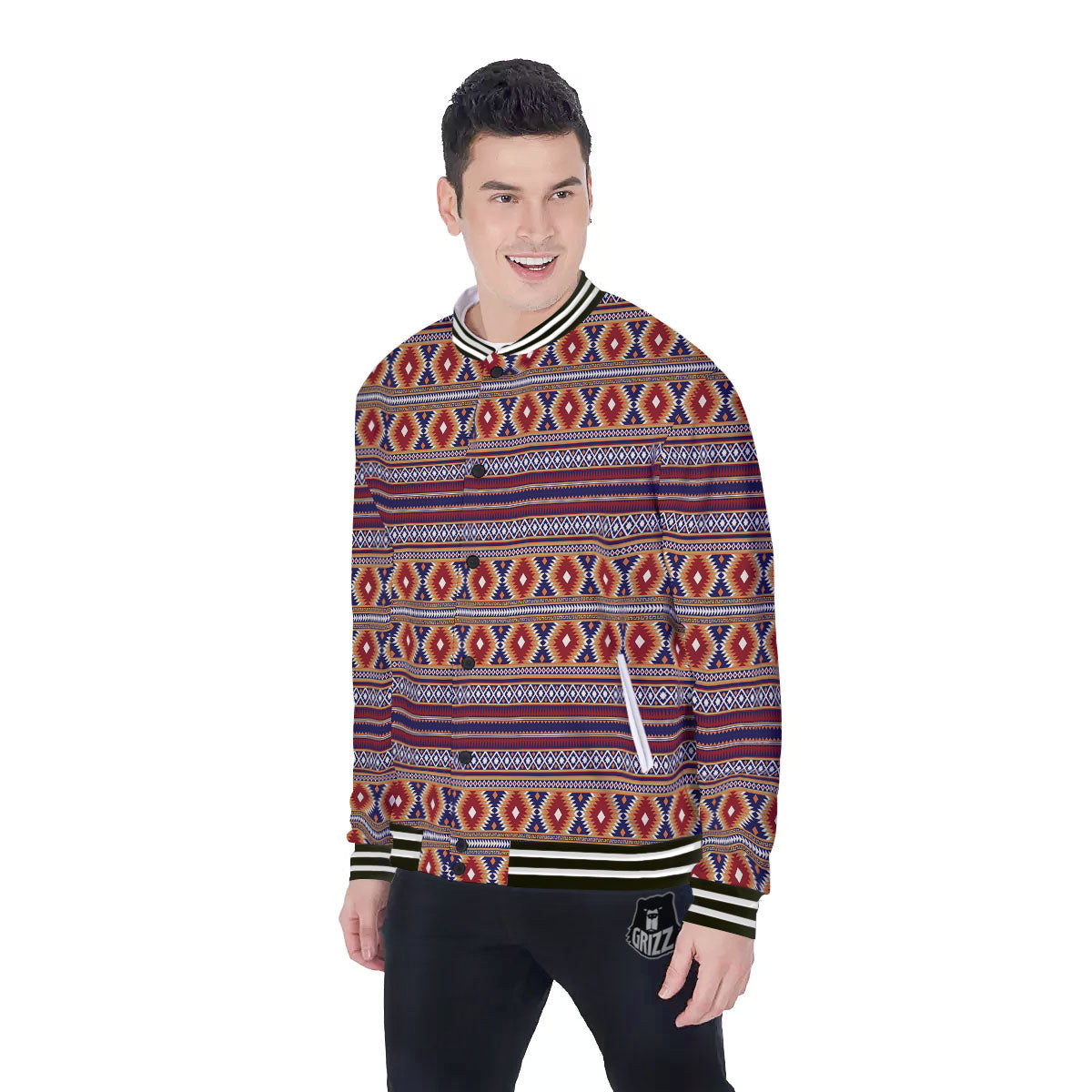 Indian Native Tribal Print Pattern Baseball Jacket-grizzshop