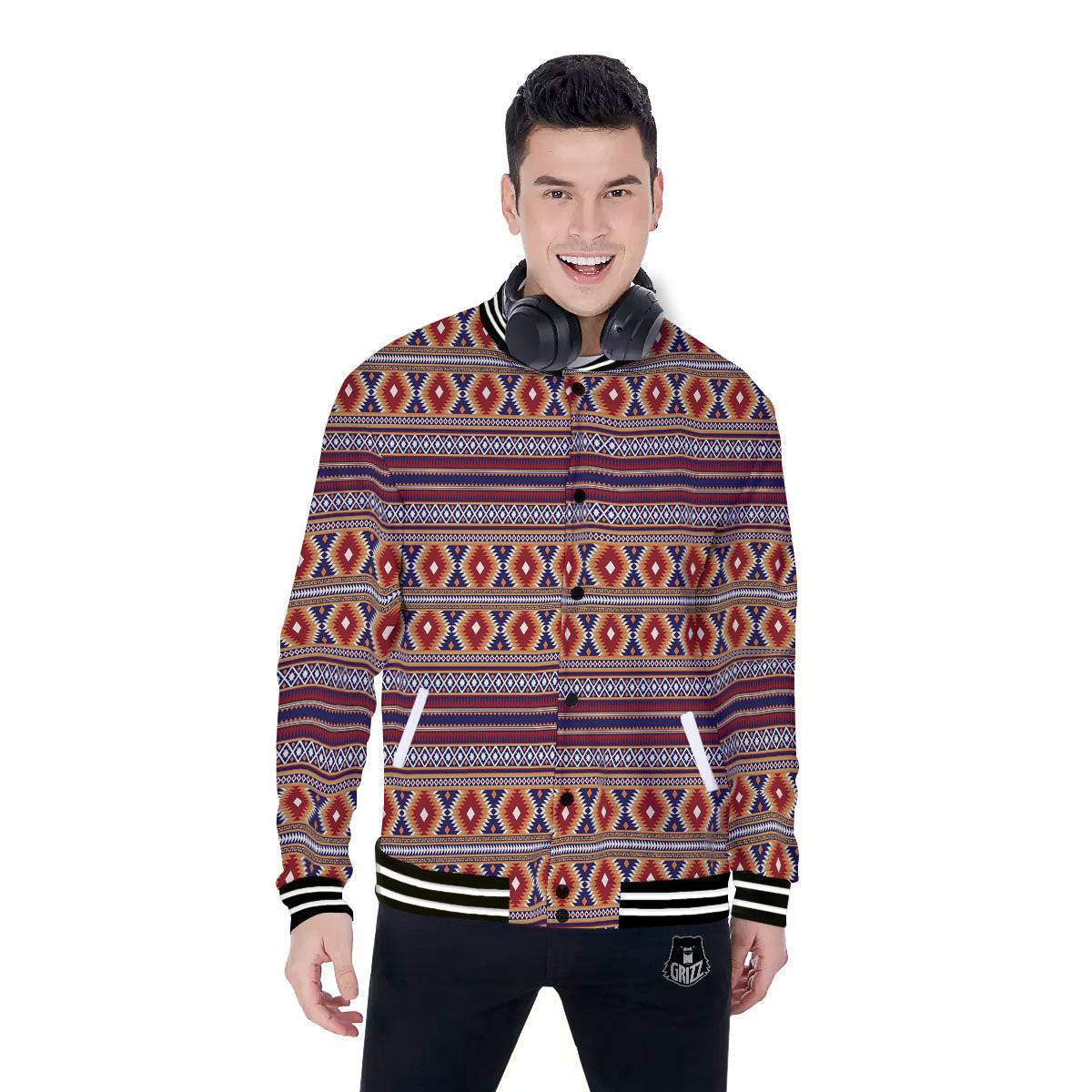 Indian Native Tribal Print Pattern Baseball Jacket-grizzshop