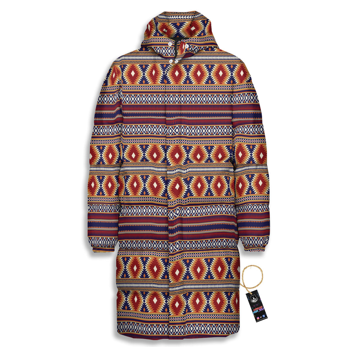 Indian Native Tribal Print Pattern Long Down Jacket-grizzshop