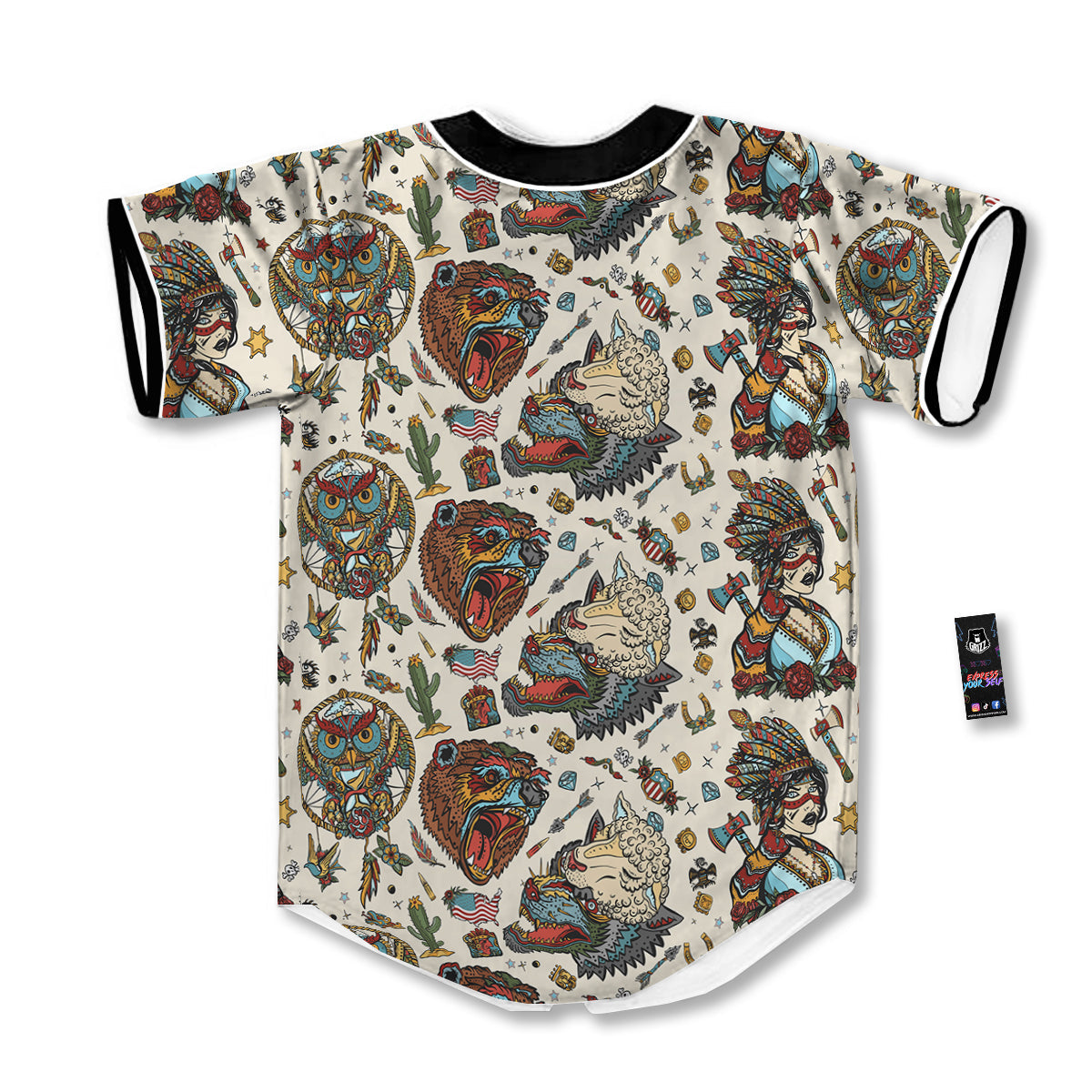 Indian Old School Tattoo Style Print Pattern Baseball Jersey-grizzshop
