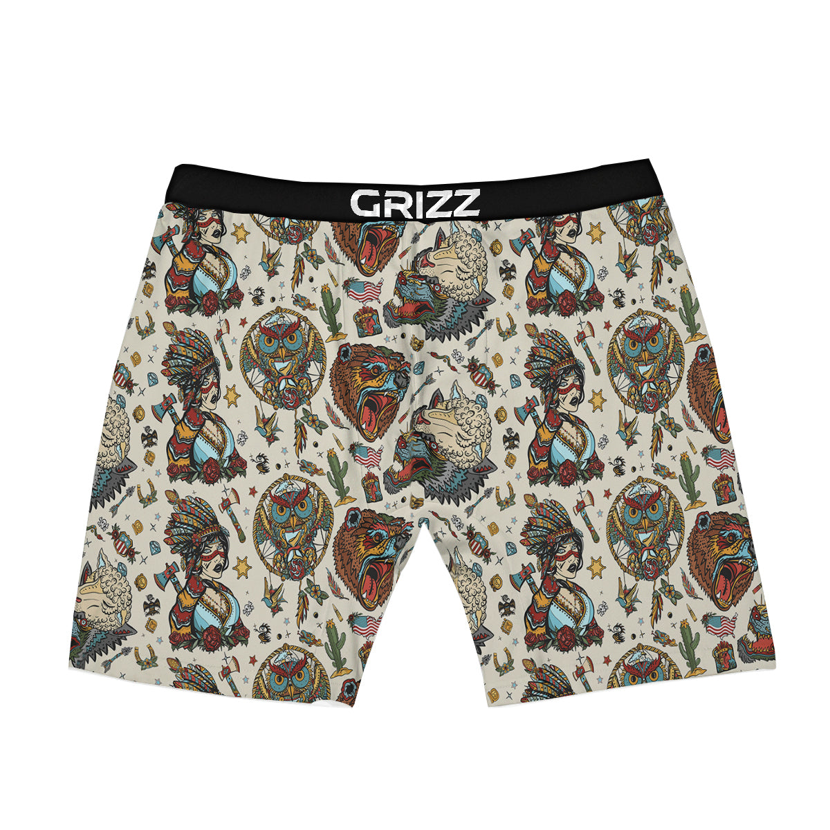 Indian Old School Tattoo Style Print Pattern Boxer Briefs-grizzshop