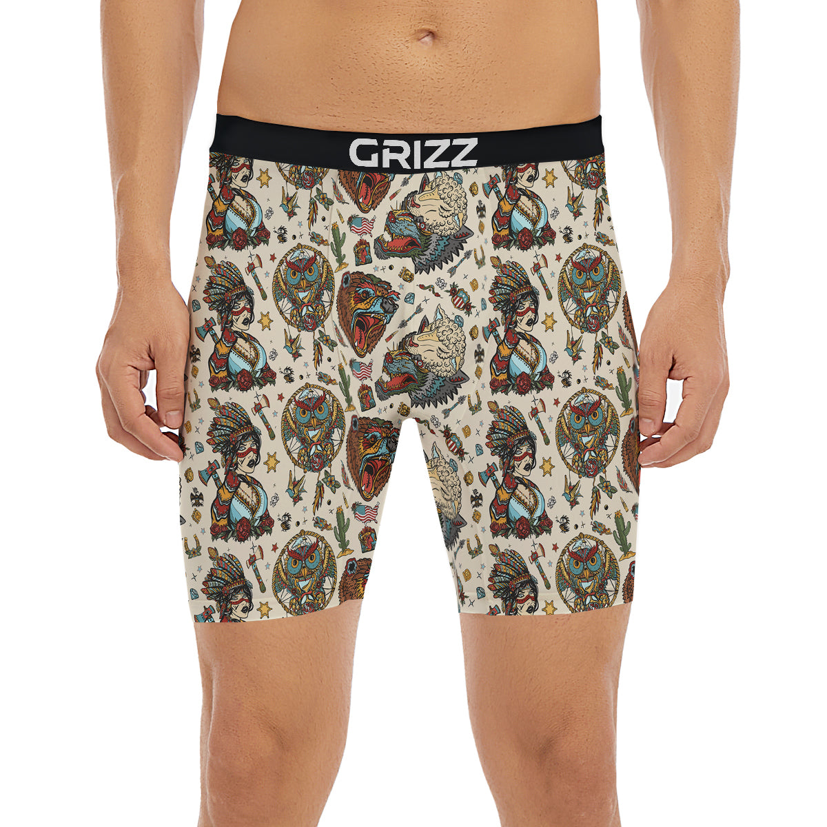 Indian Old School Tattoo Style Print Pattern Boxer Briefs-grizzshop