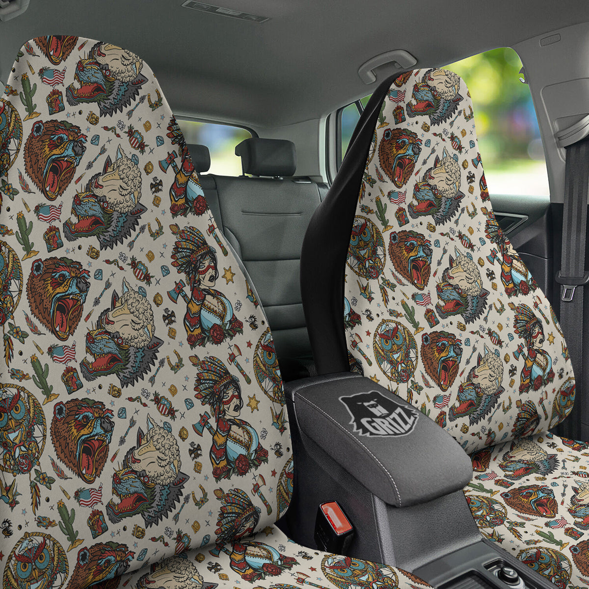 Indian Old School Tattoo Style Print Pattern Car Seat Covers-grizzshop