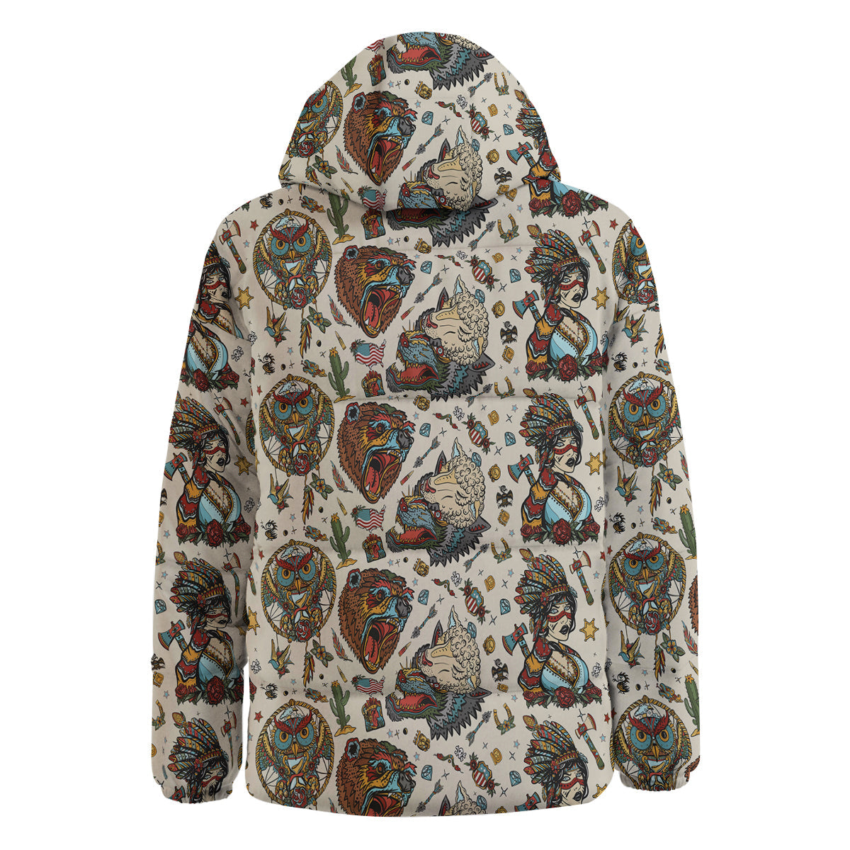 Indian Old School Tattoo Style Print Pattern Down Jacket-grizzshop