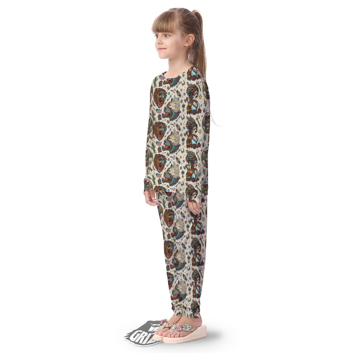 Indian Old School Tattoo Style Print Pattern Kid's Pajamas-grizzshop