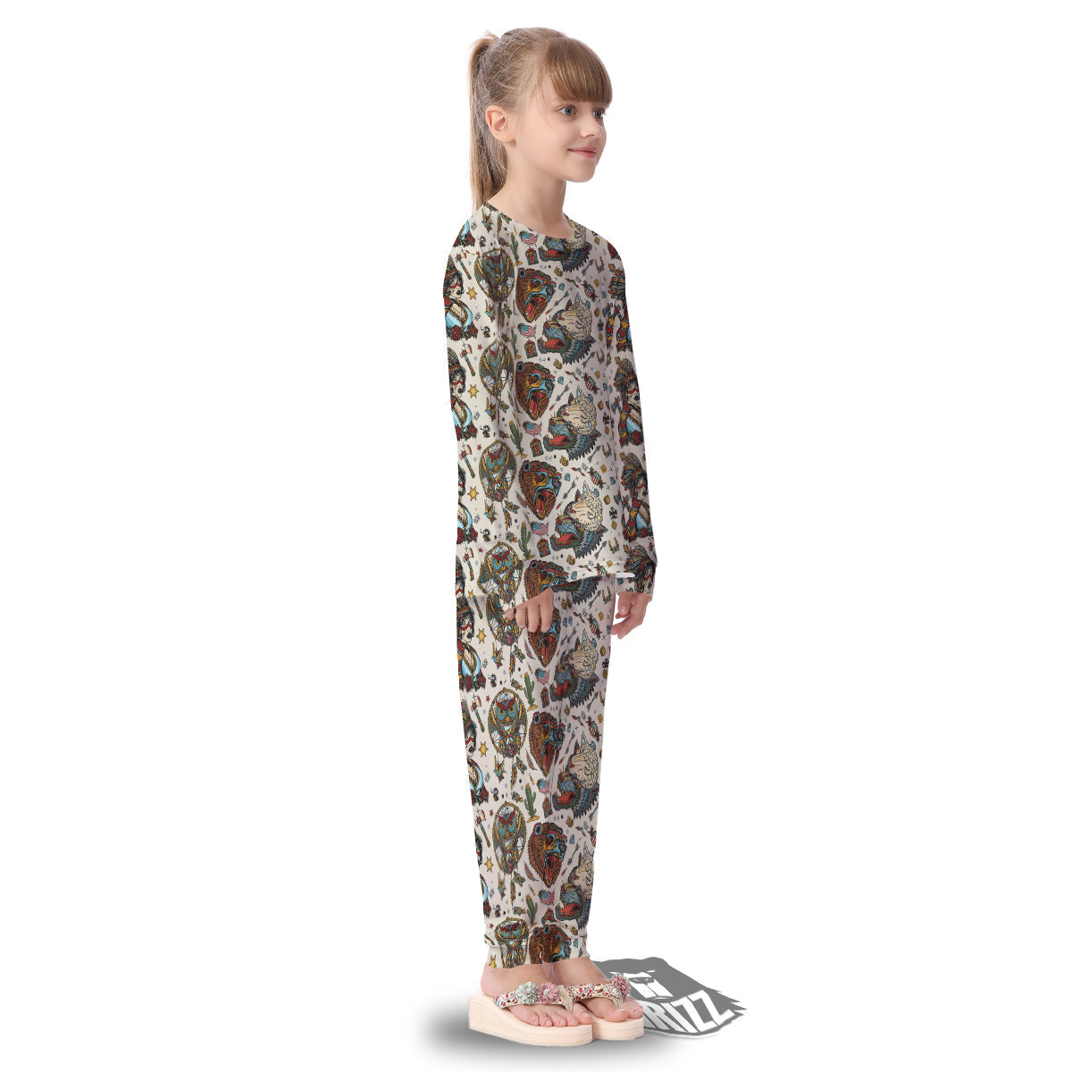 Indian Old School Tattoo Style Print Pattern Kid's Pajamas-grizzshop
