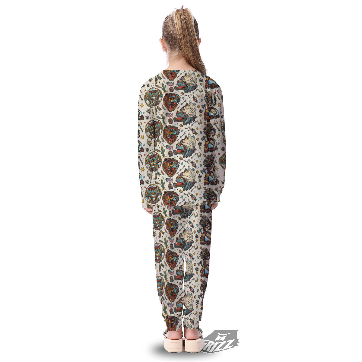 Indian Old School Tattoo Style Print Pattern Kid's Pajamas-grizzshop