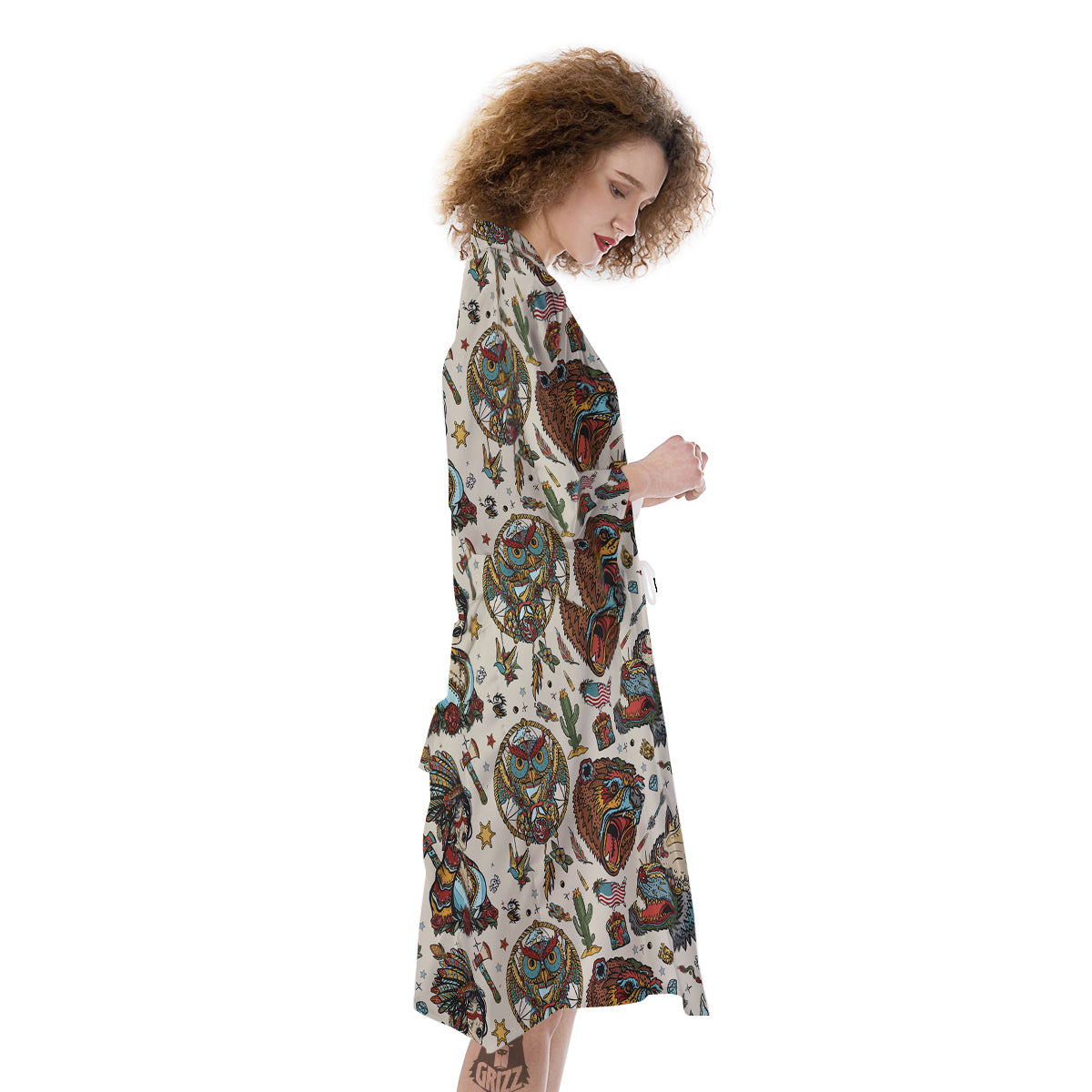 Indian Old School Tattoo Style Print Pattern Kimono-grizzshop