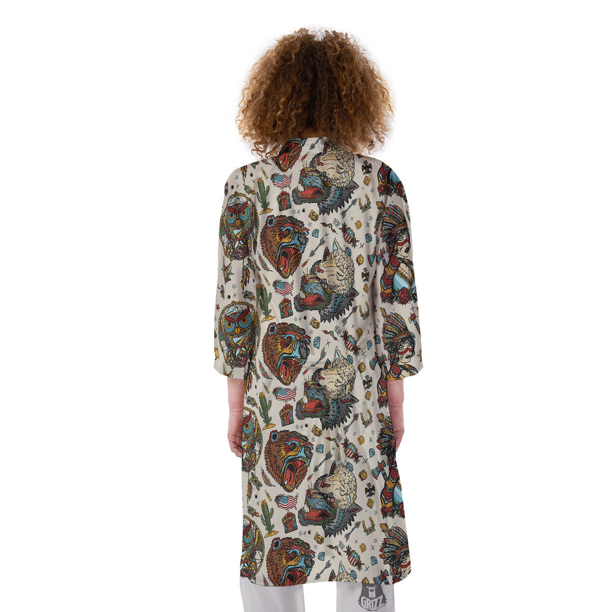 Indian Old School Tattoo Style Print Pattern Kimono-grizzshop