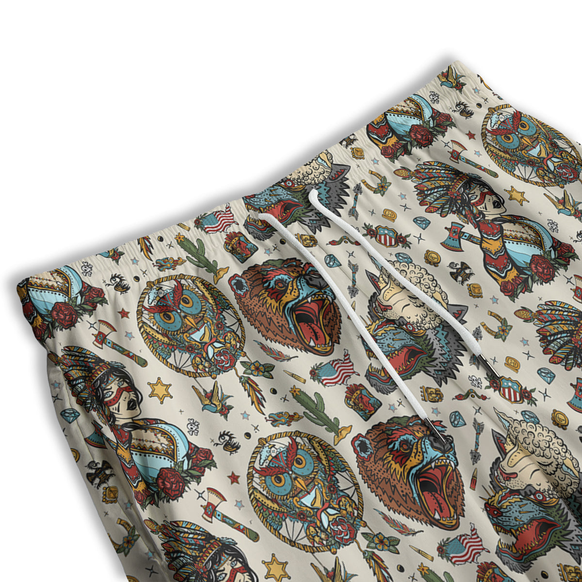 Indian Old School Tattoo Style Print Pattern Men's Athletic Shorts